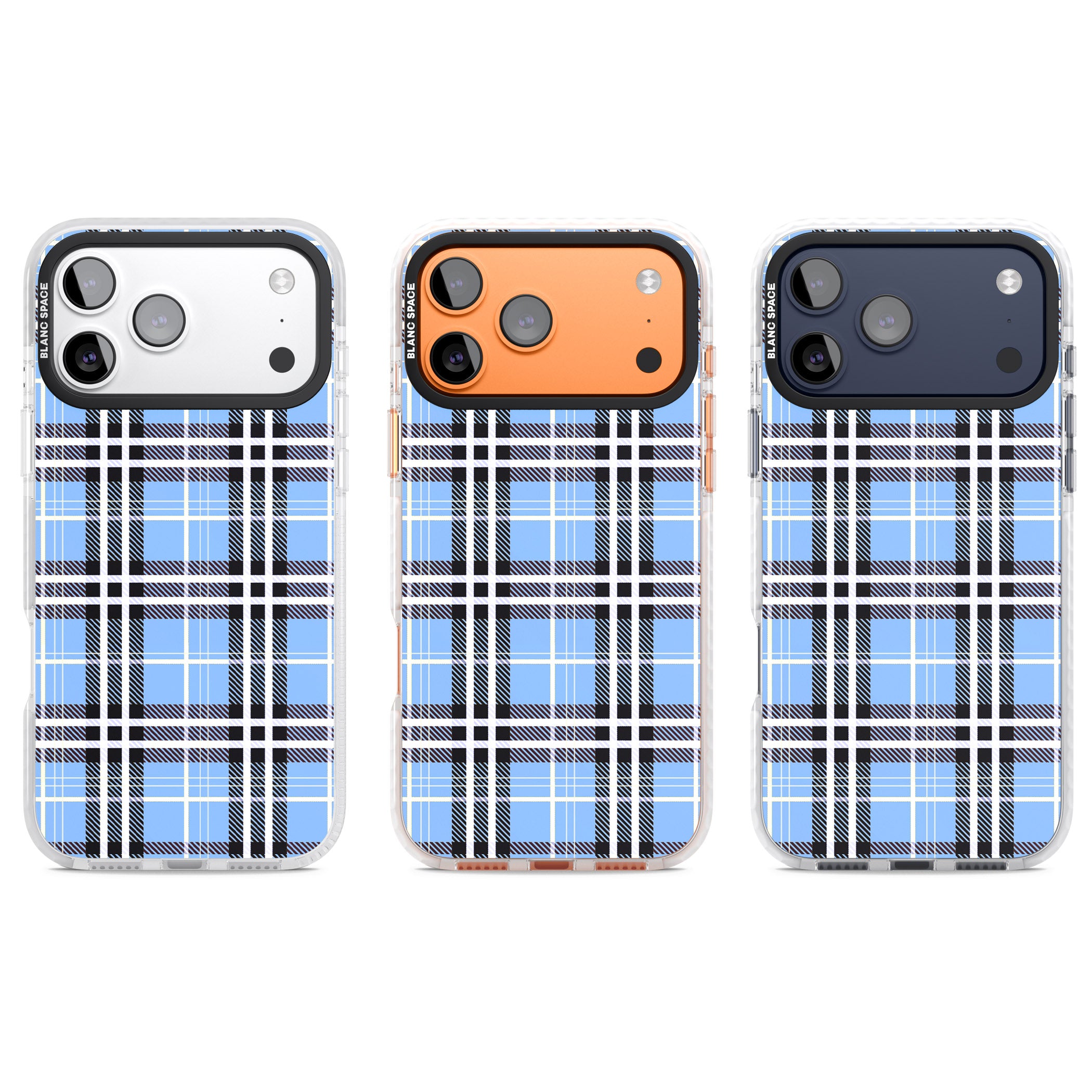 Blue Plaid iPhone 17 Pro Impact Pro Clear Phone Case APT Impact Protection