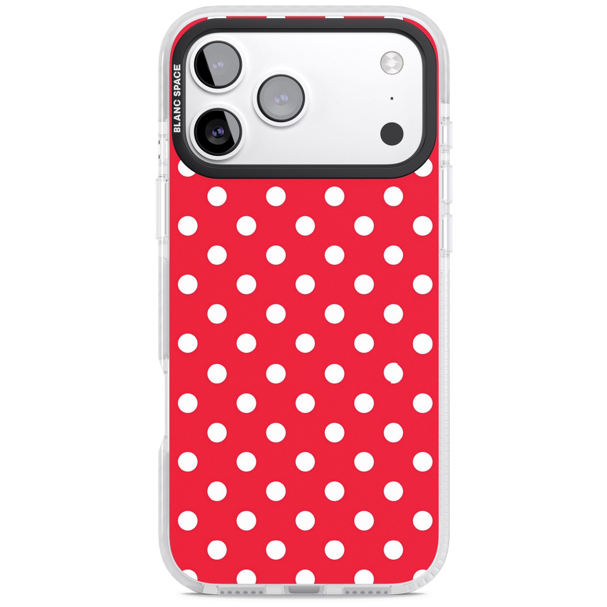 Designer Lava Red Polka Dot iPhone 17 Pro Impact Pro Clear Phone Case