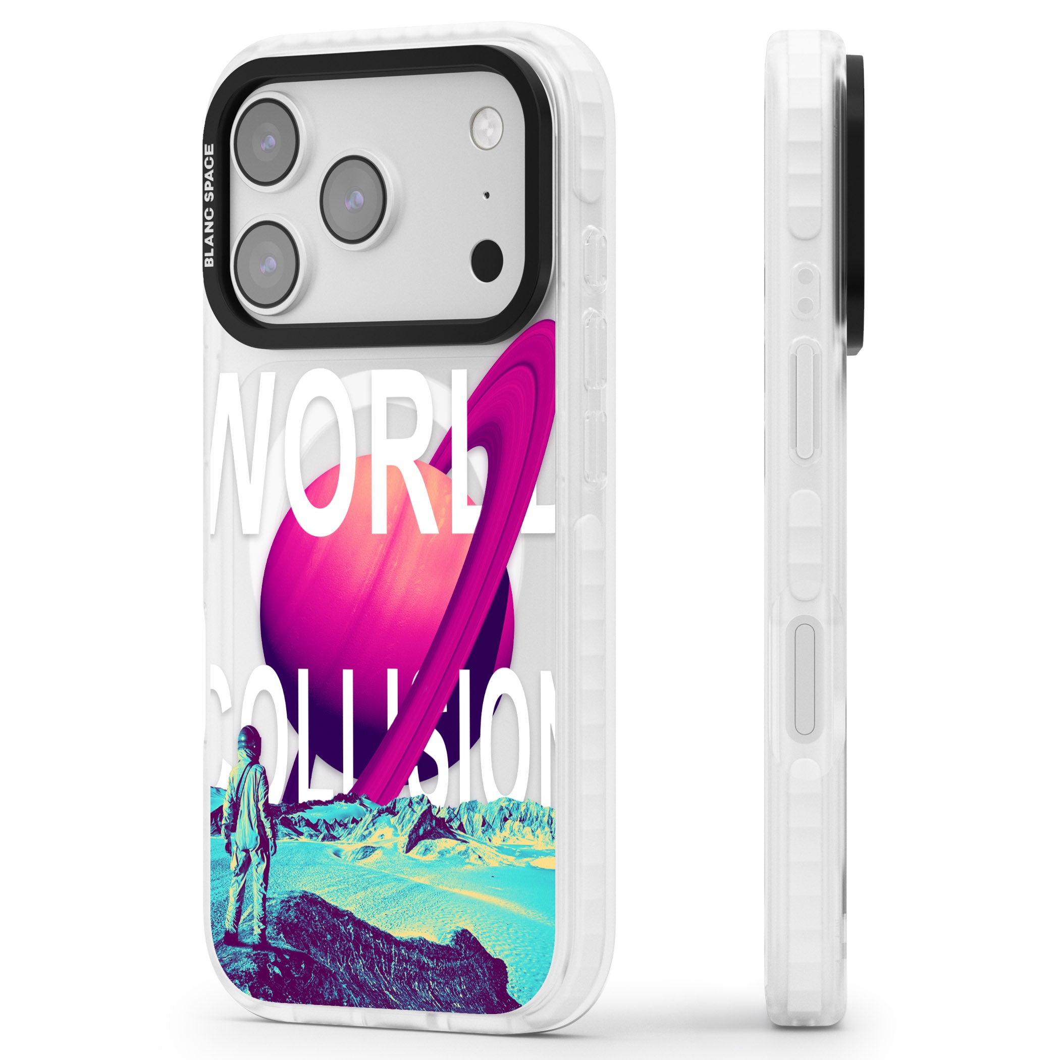 World Collision iPhone 17 Pro Max Impact Pro Clear Phone Case Side Profile