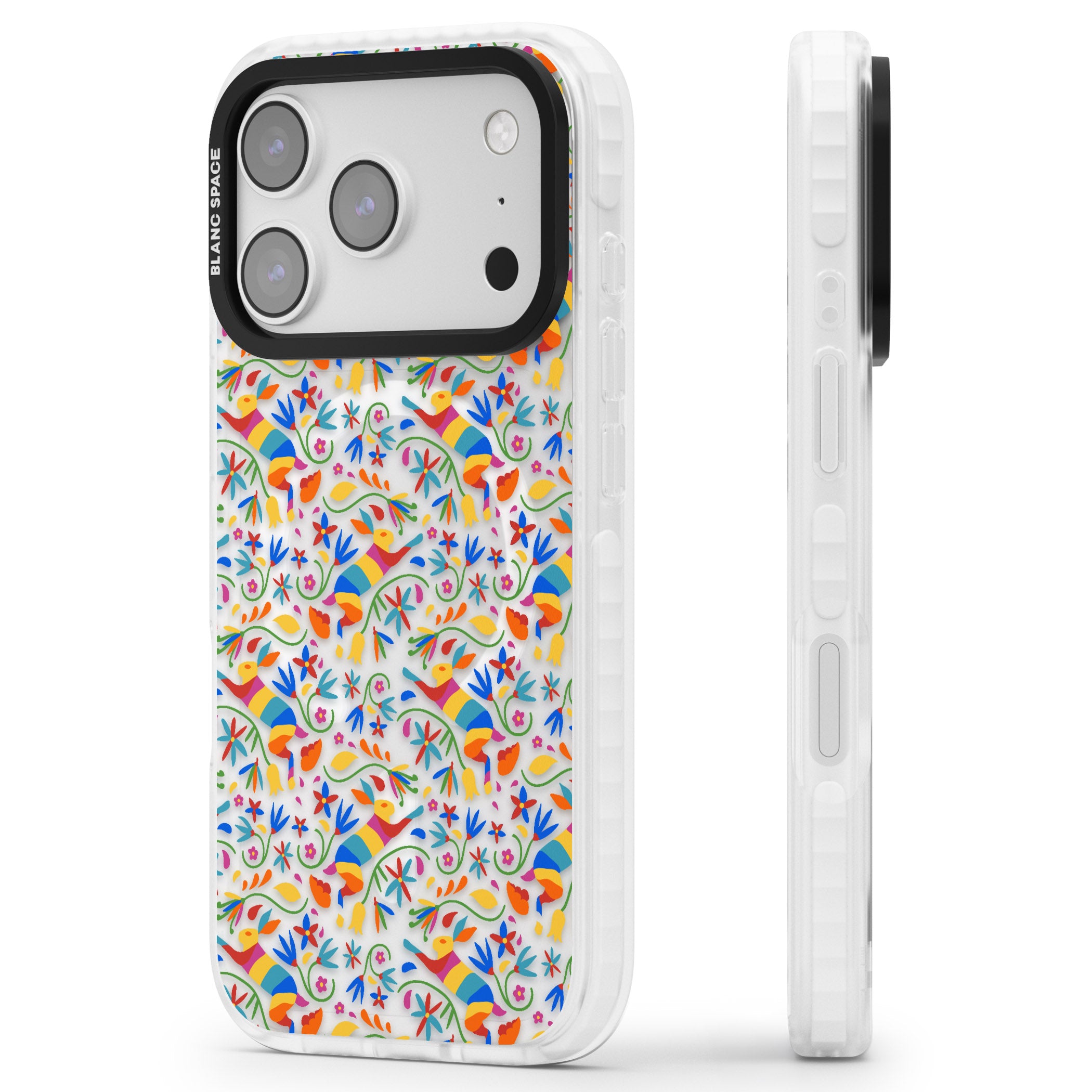 Vibrant Floral Mosaic iPhone 17 Pro Max Impact Pro Clear Phone Case Side Profile