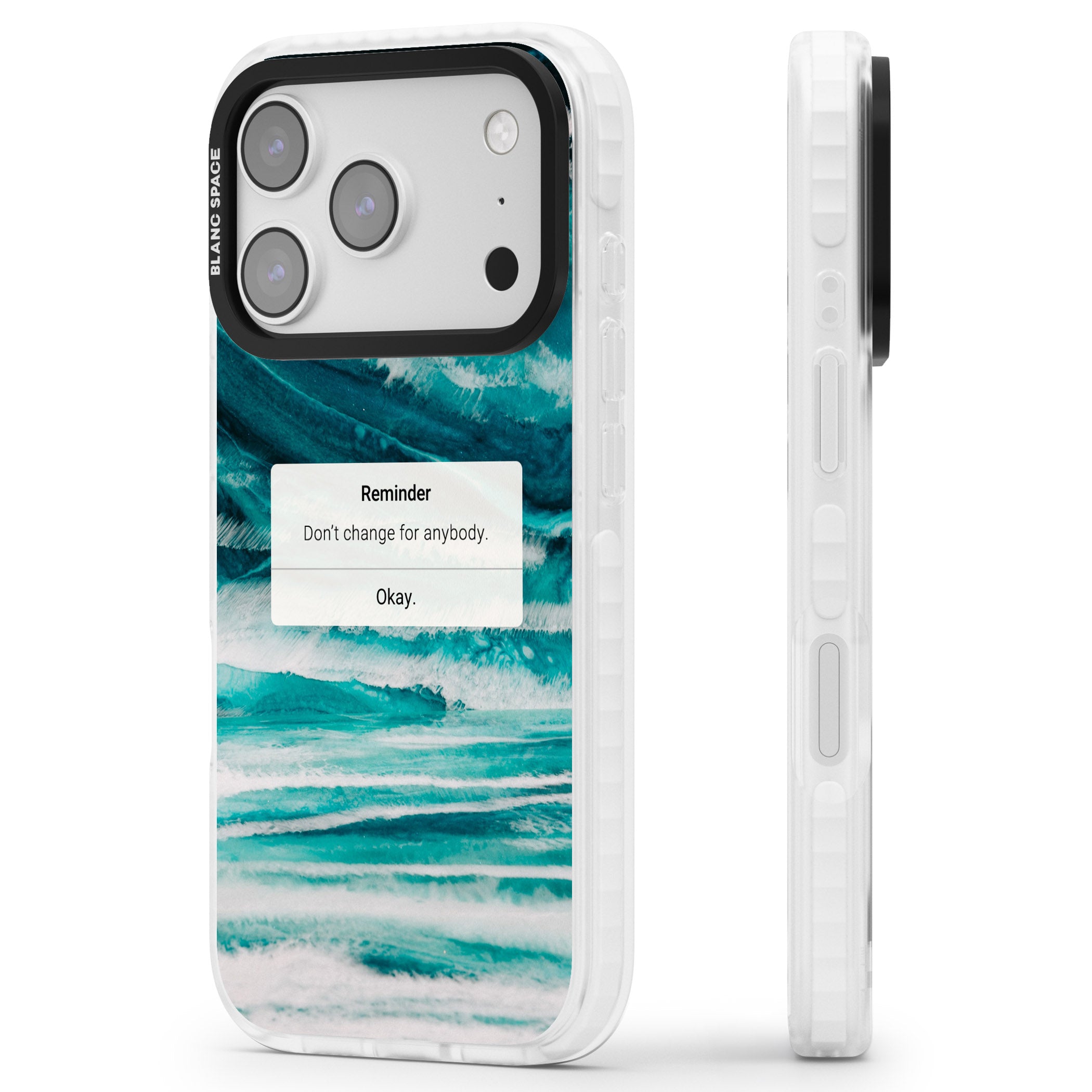 Ocean Vibe Reminder iPhone 17 Pro Impact Pro Clear Phone Case Side Profile