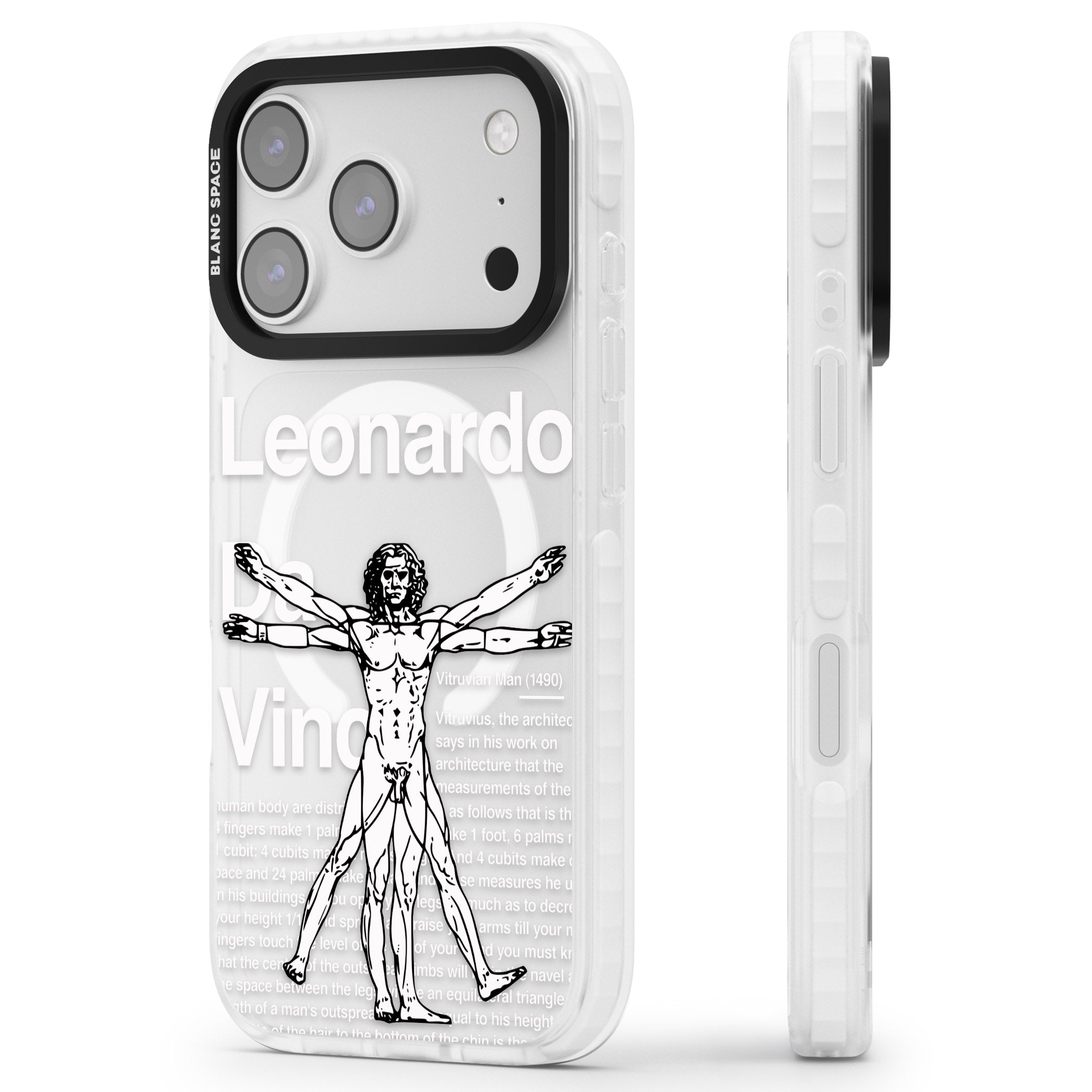 Vitruvian Man iPhone 17 Pro Impact Pro Clear Phone Case Side Profile