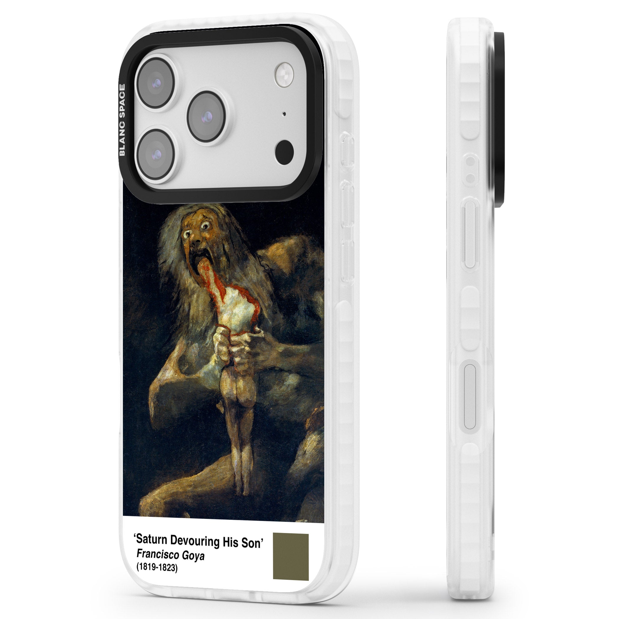 Saturn Devouring His Son iPhone 17 Pro Impact Pro Clear Phone Case Side Profile