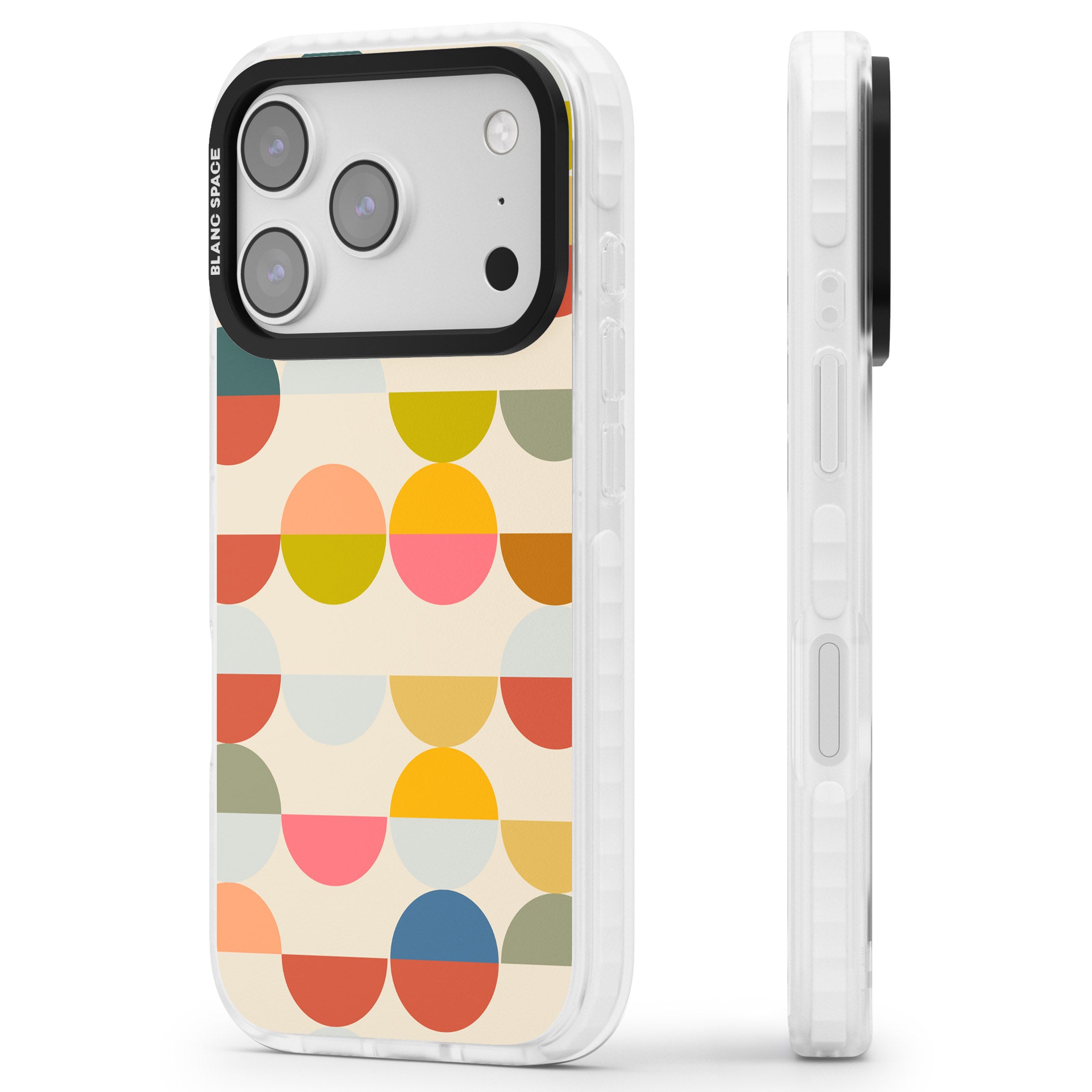 Colorful Retro Circles iPhone 17 Pro Impact Pro Clear Phone Case Side Profile