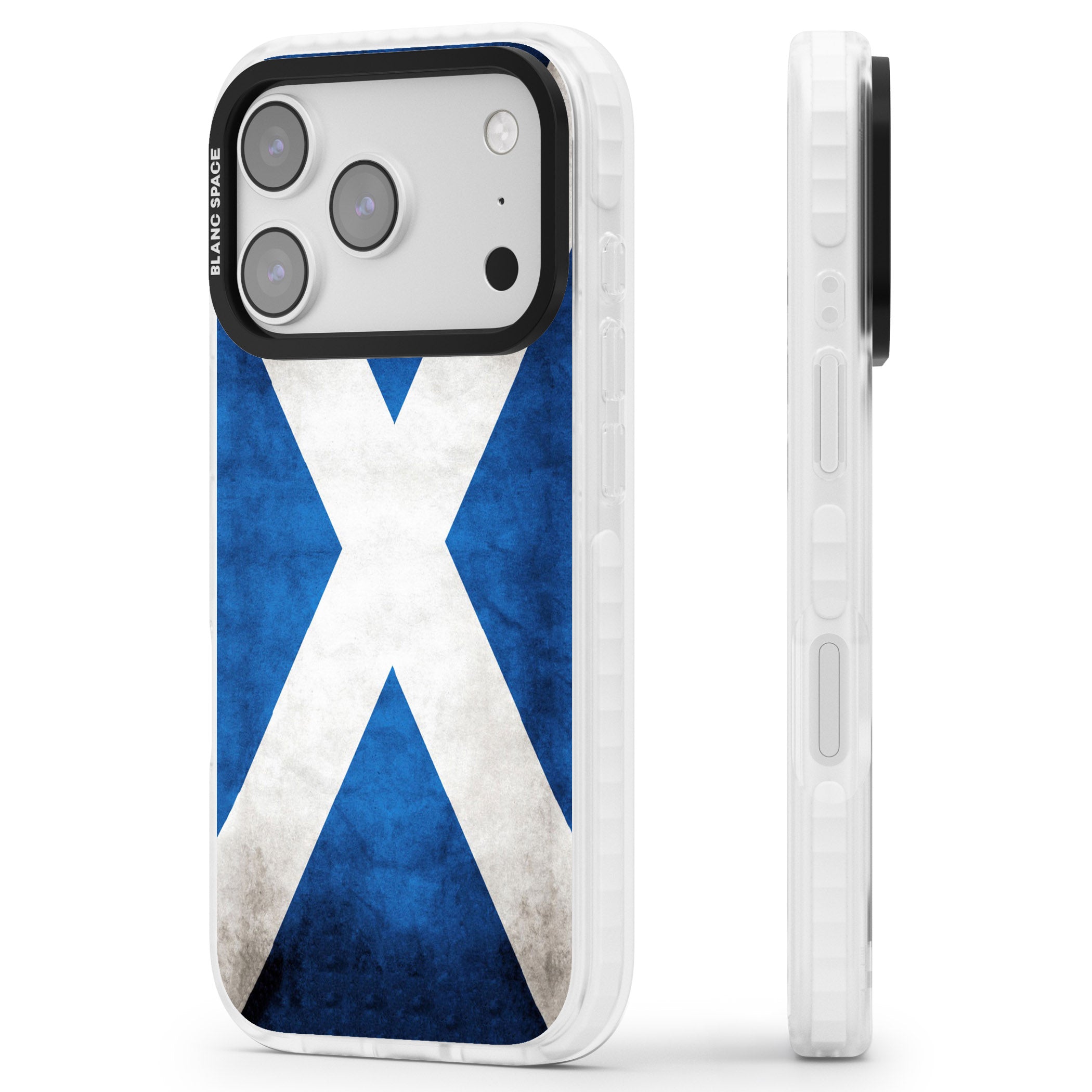 Scotland Saltire Flag iPhone 17 Pro Max Impact Pro Clear Phone Case Side Profile