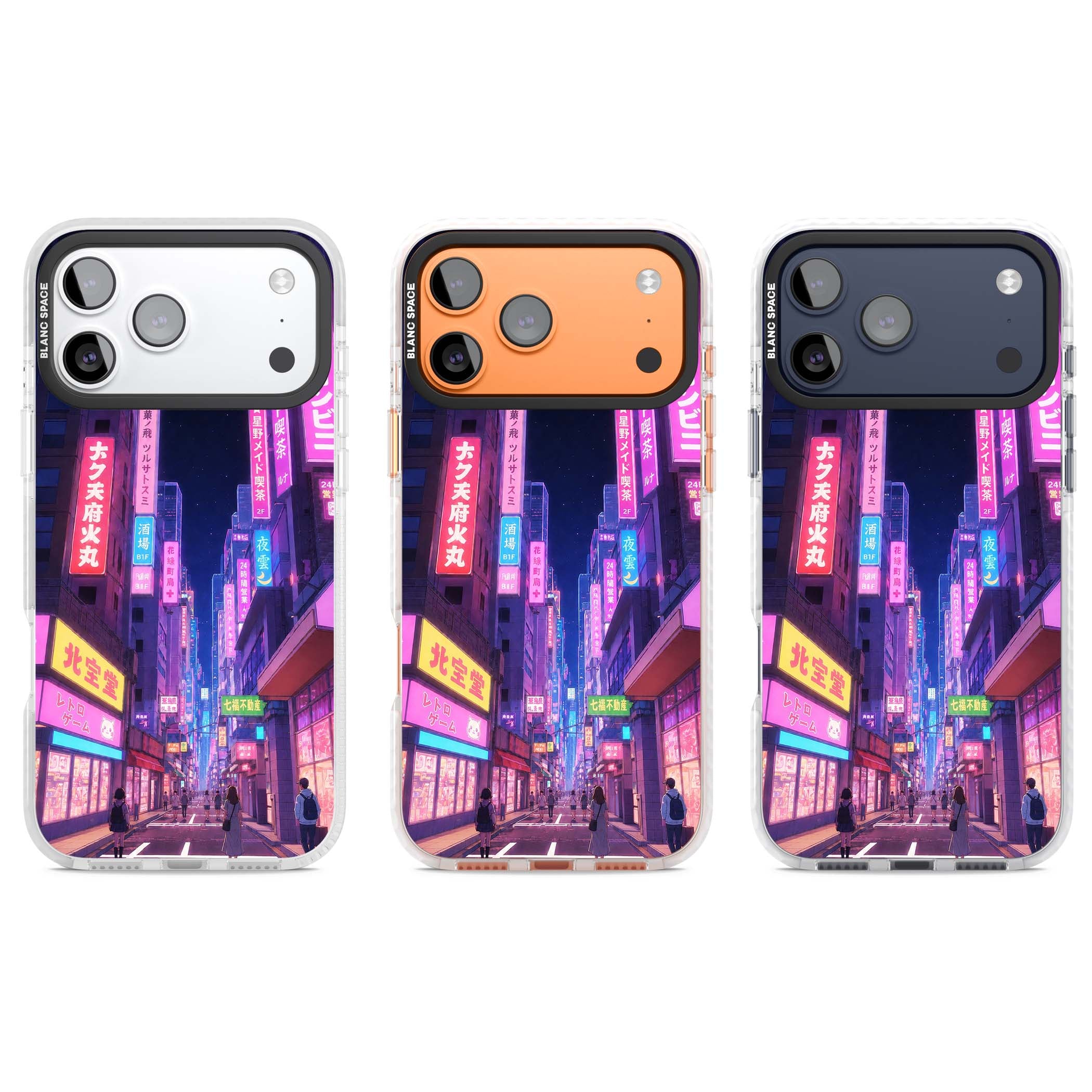 Shibuya At Night Japanese neon city iPhone case featuring glowing kanji signs, pink storefronts and a Tokyo street at n | Impact Magsafe case for iPhone 17 Pro, iPhone 17 Pro Max