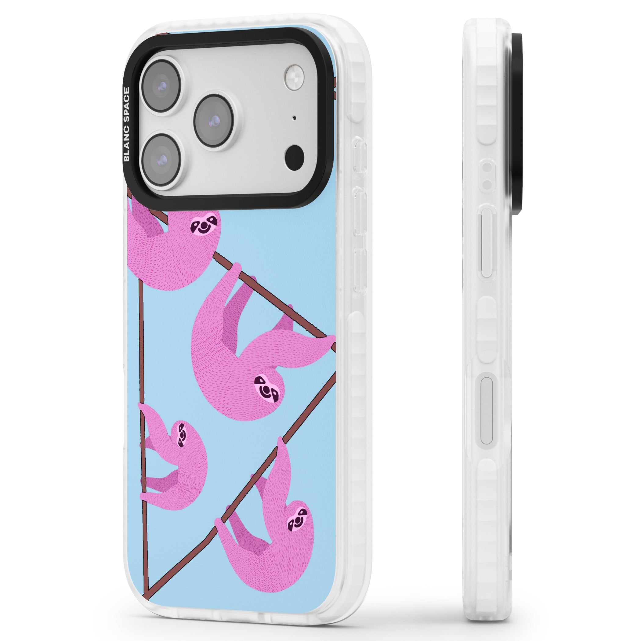 Pink Sloth iPhone 17 Pro Impact Pro Clear Phone Case Side Profile