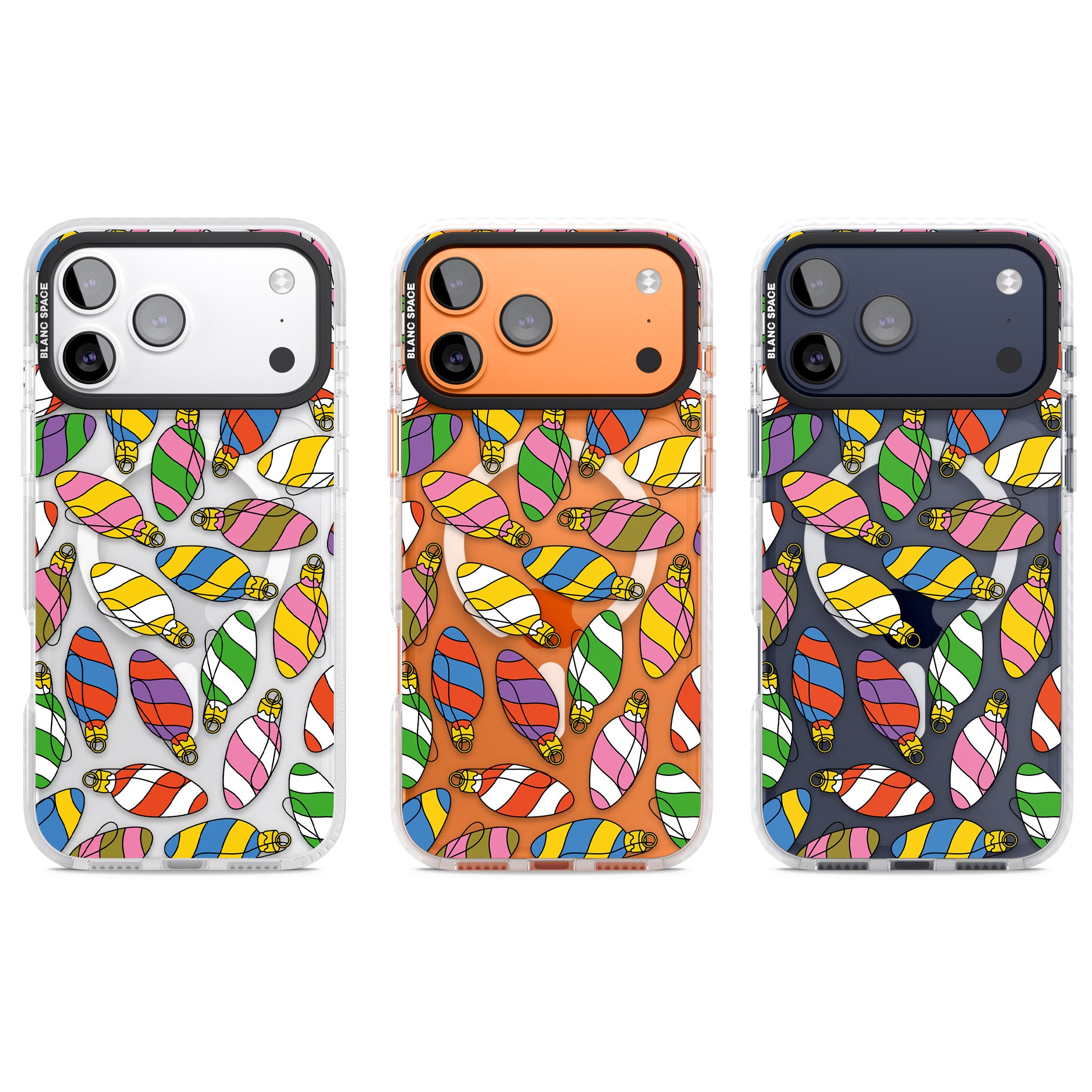 Colourful Holiday Ornaments iPhone 17 Pro Impact Pro Clear Phone Case APT Impact Protection