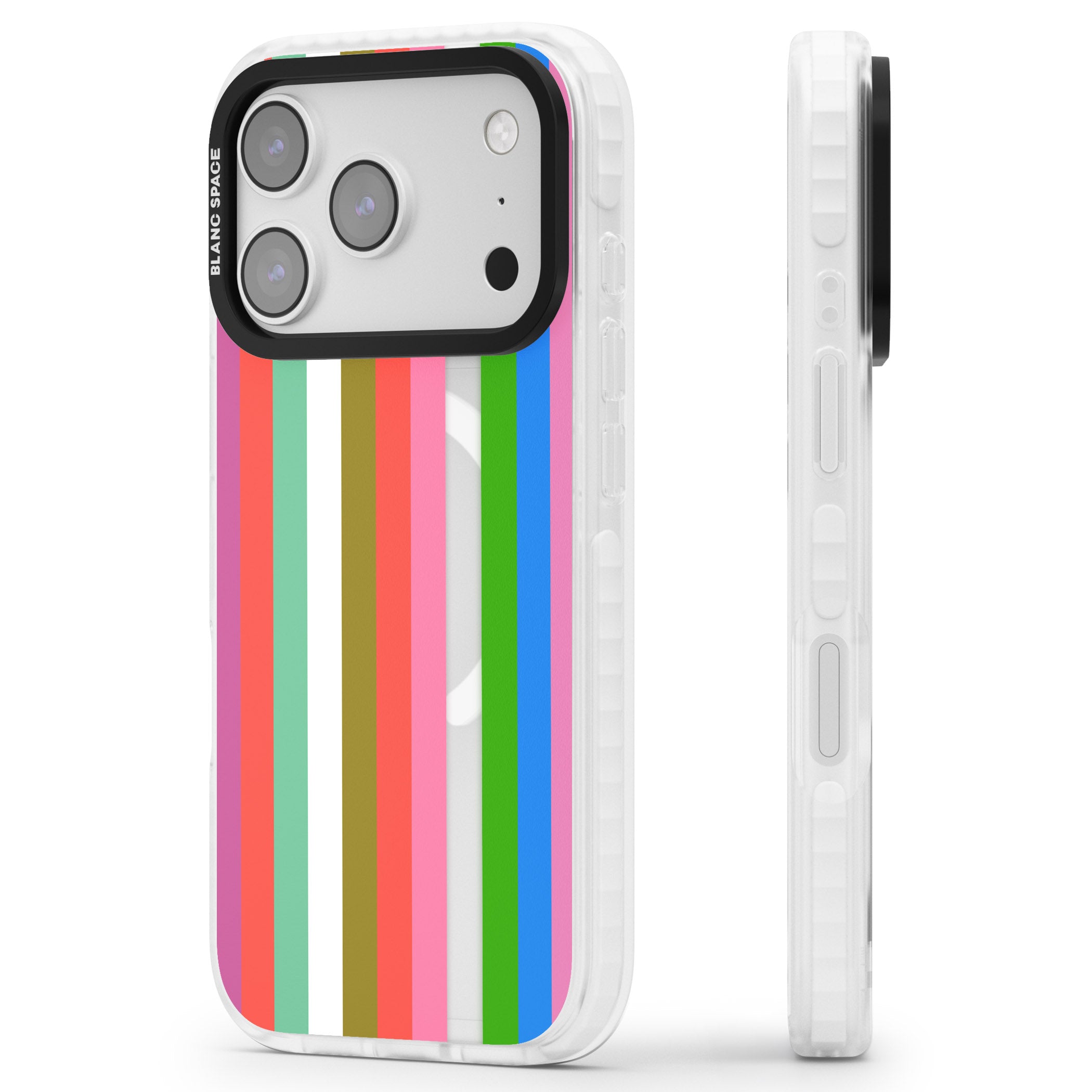 Vibrant Stripes iPhone 17 Pro Impact Pro Clear Phone Case Side Profile
