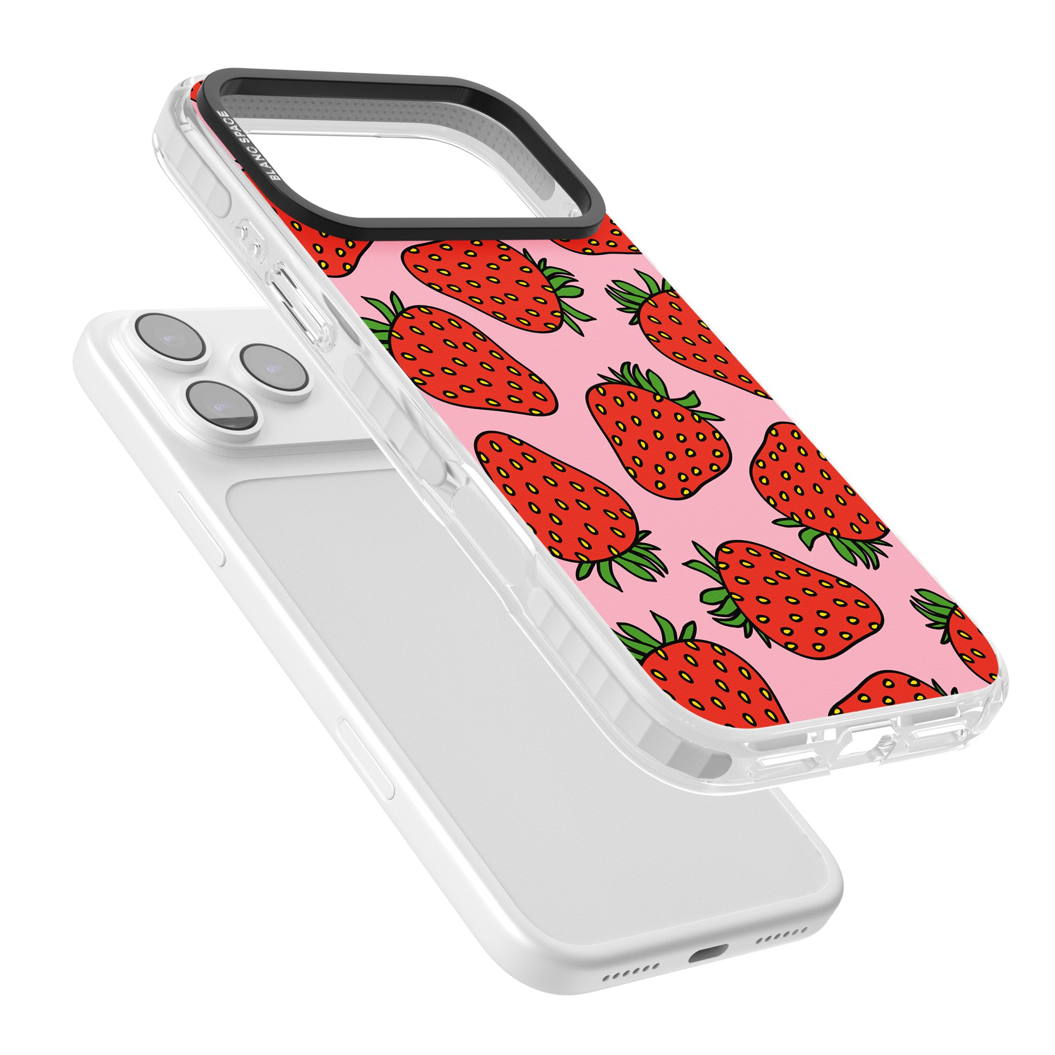 Strawberry Pattern (Pink) iPhone 17 Pro Impact Pro Clear Phone Case Colours