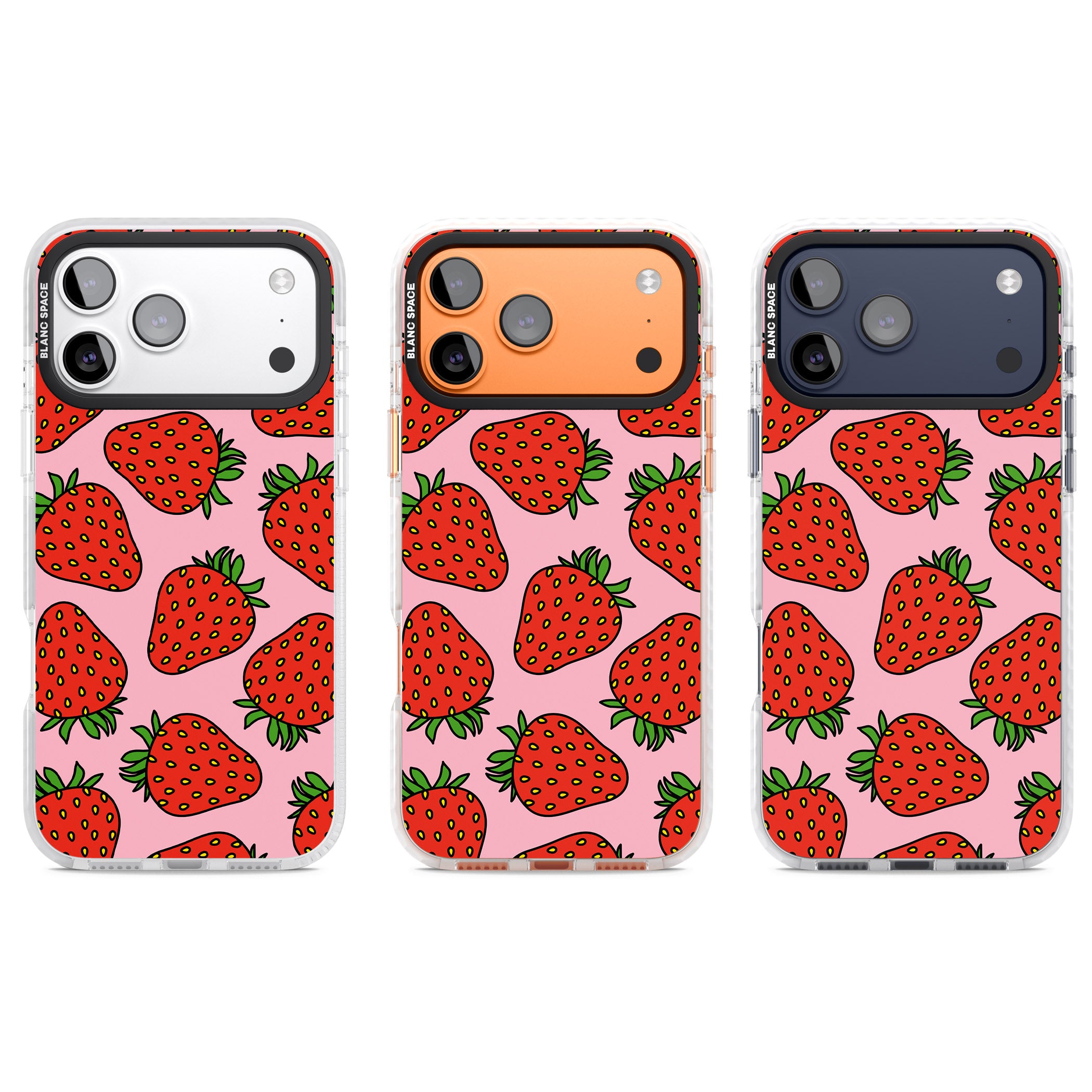 Strawberry Pattern (Pink) iPhone 17 Pro Impact Pro Clear Phone Case APT Impact Protection