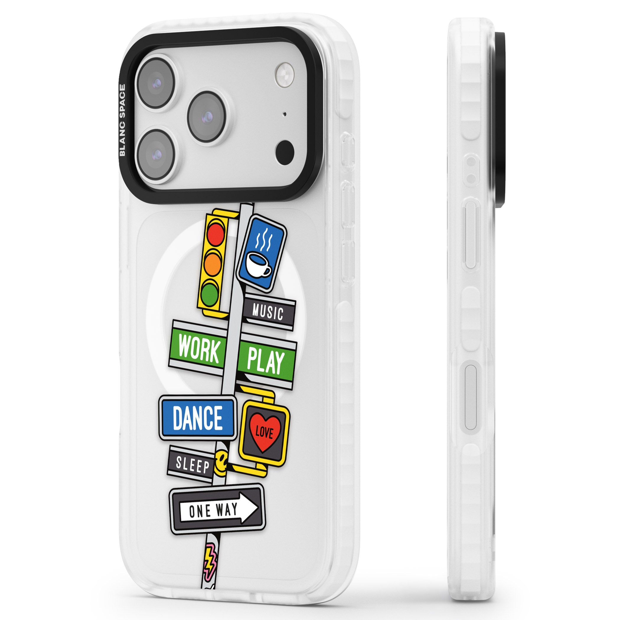 Mood Street Signs iPhone 17 Pro Impact Pro Clear Phone Case Side Profile