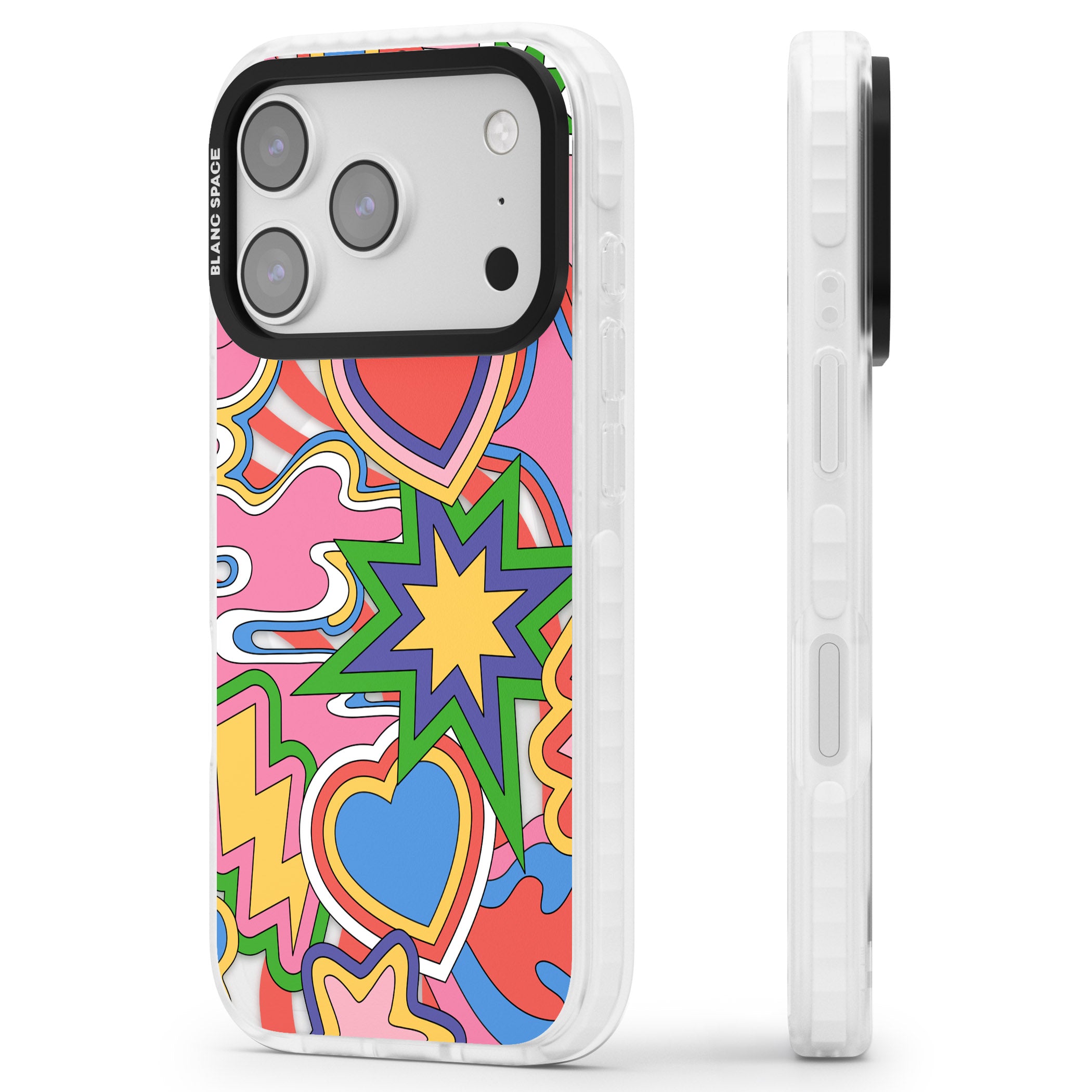 Psychedelic Pop Art Explosion iPhone 17 Pro Impact Pro Clear Phone Case Side Profile