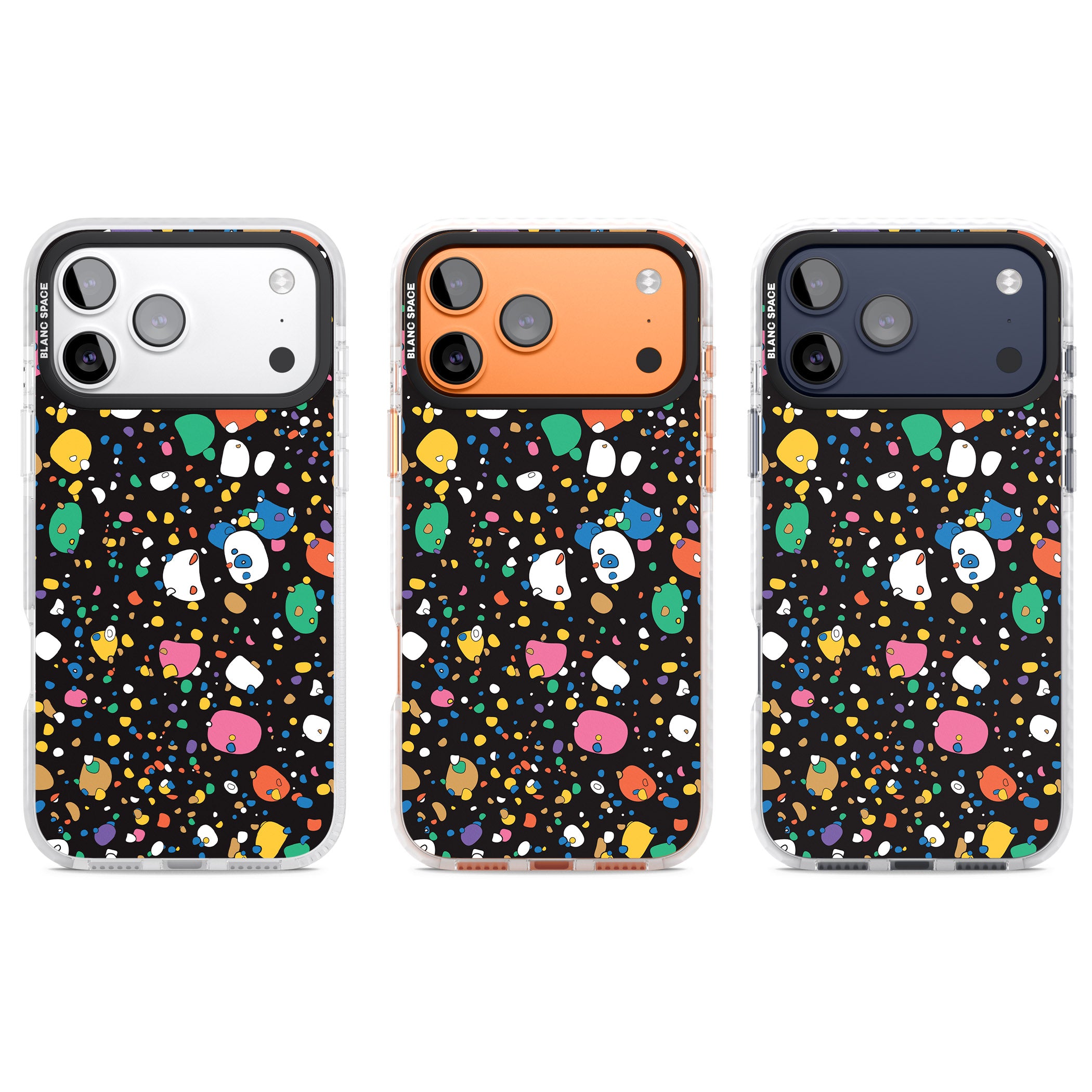 Colourful Confetti Pebbles (Black) iPhone 17 Pro Impact Pro Clear Phone Case APT Impact Protection