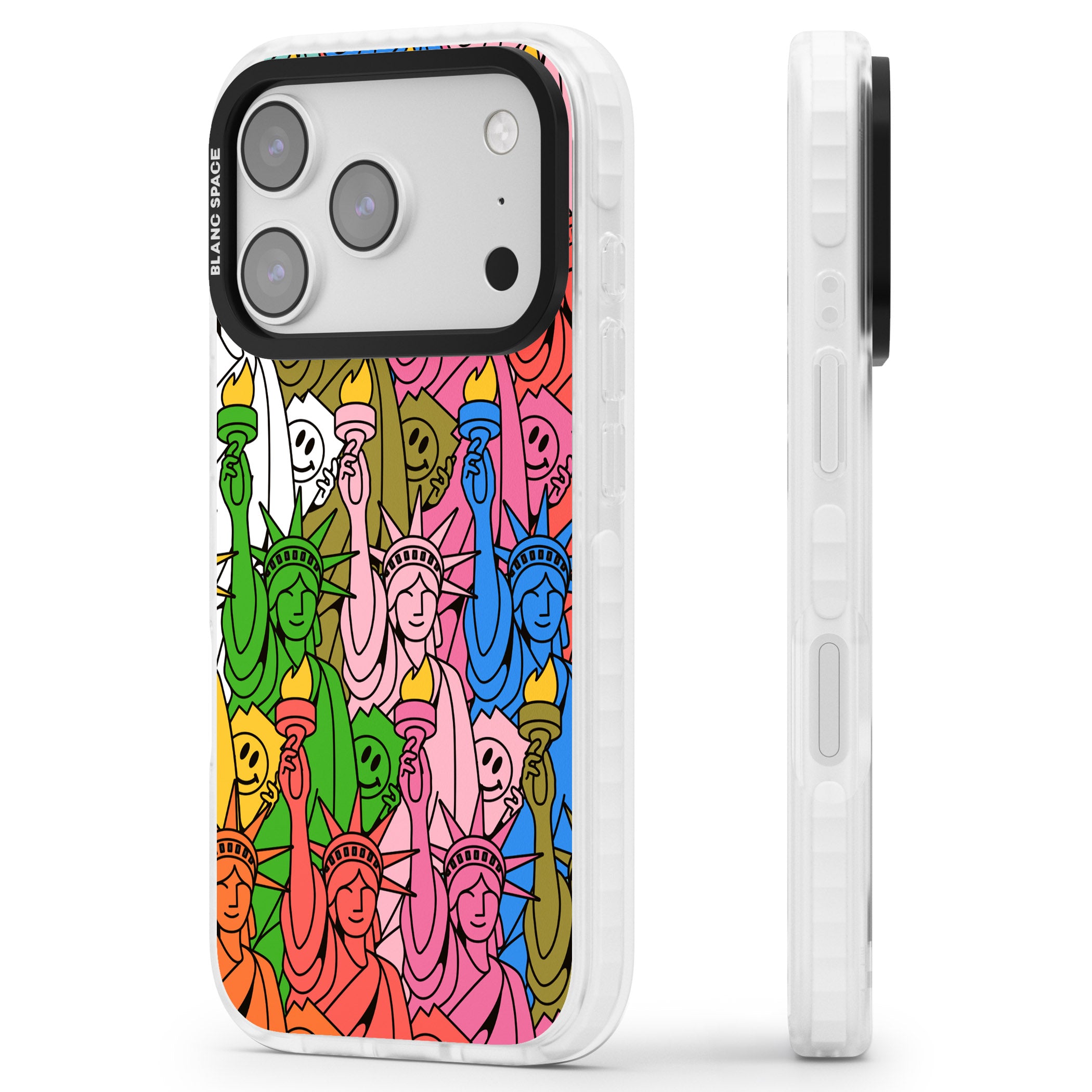 Multicolour Liberty Pattern iPhone 17 Pro Impact Pro Clear Phone Case Side Profile