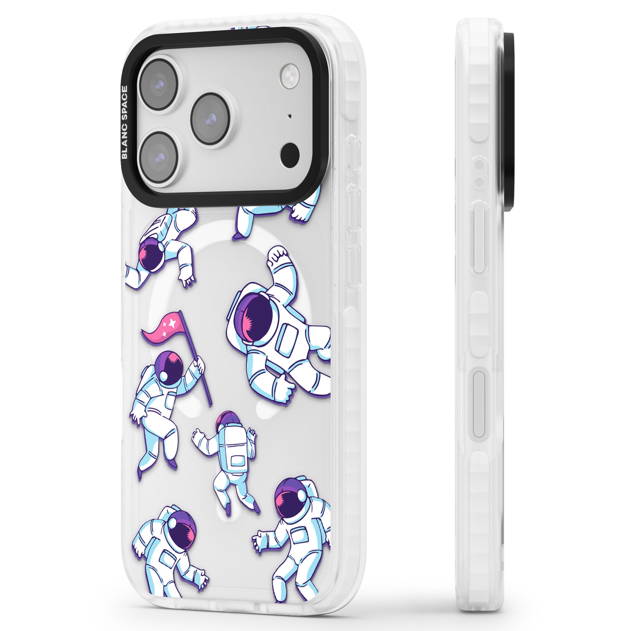 Astronaut Pattern iPhone 17 Pro Impact Pro Clear Phone Case Side Profile