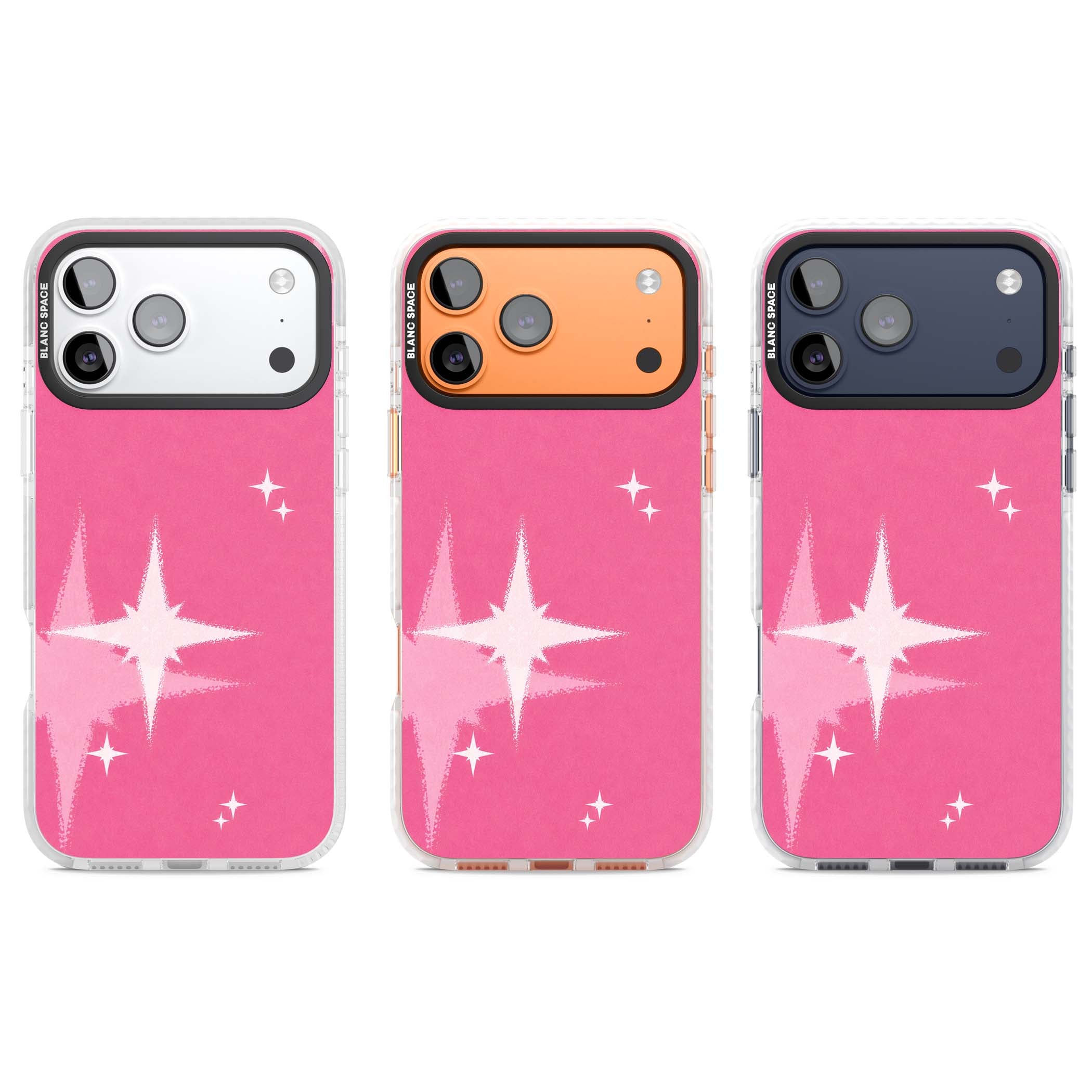 Pink Sparkle Y2K iPhone case featuring hot pink background with shimmering white starburst pattern | Impact Magsafe case for iPhone 17 Pro, iPhone 17 Pro Max