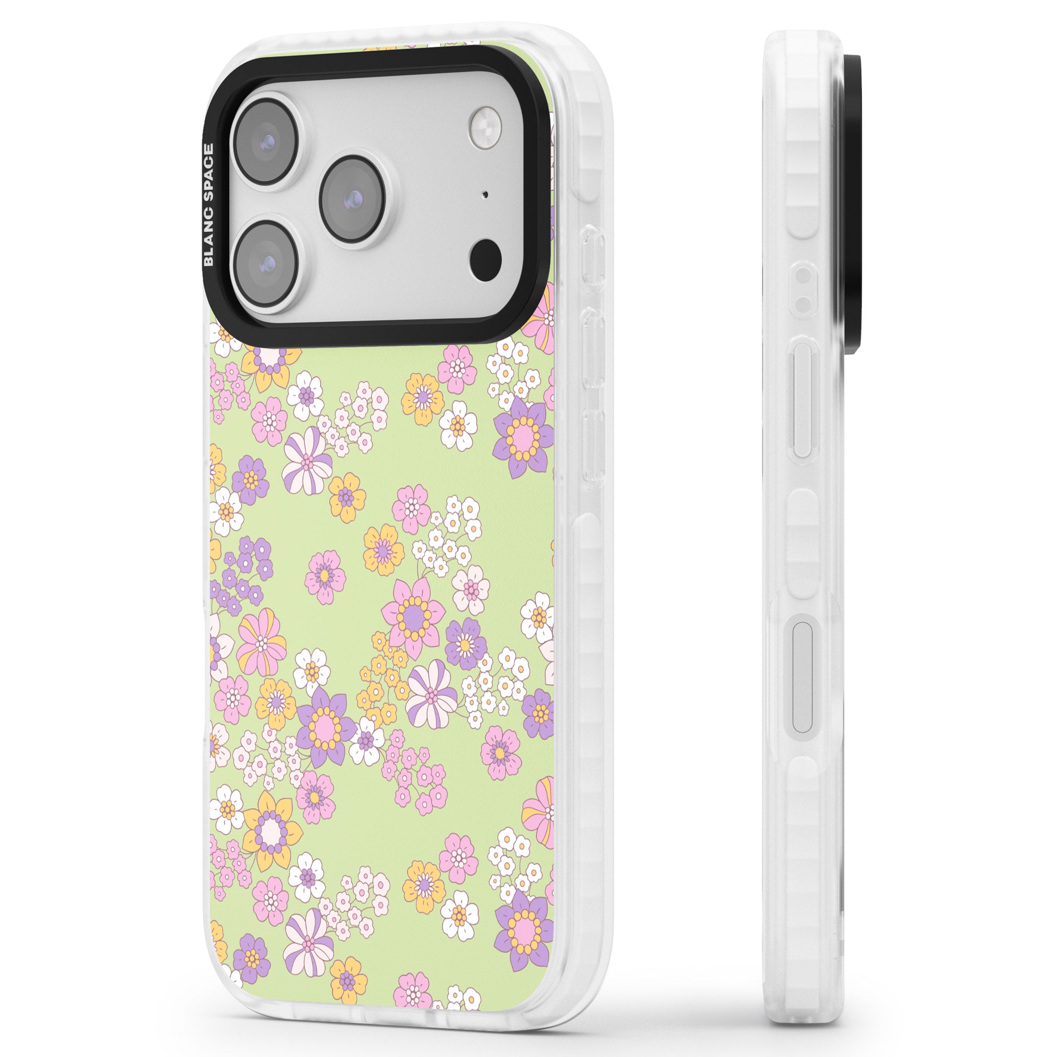 Grass Green Flowers iPhone 17 Pro Impact Pro Clear Phone Case Side Profile