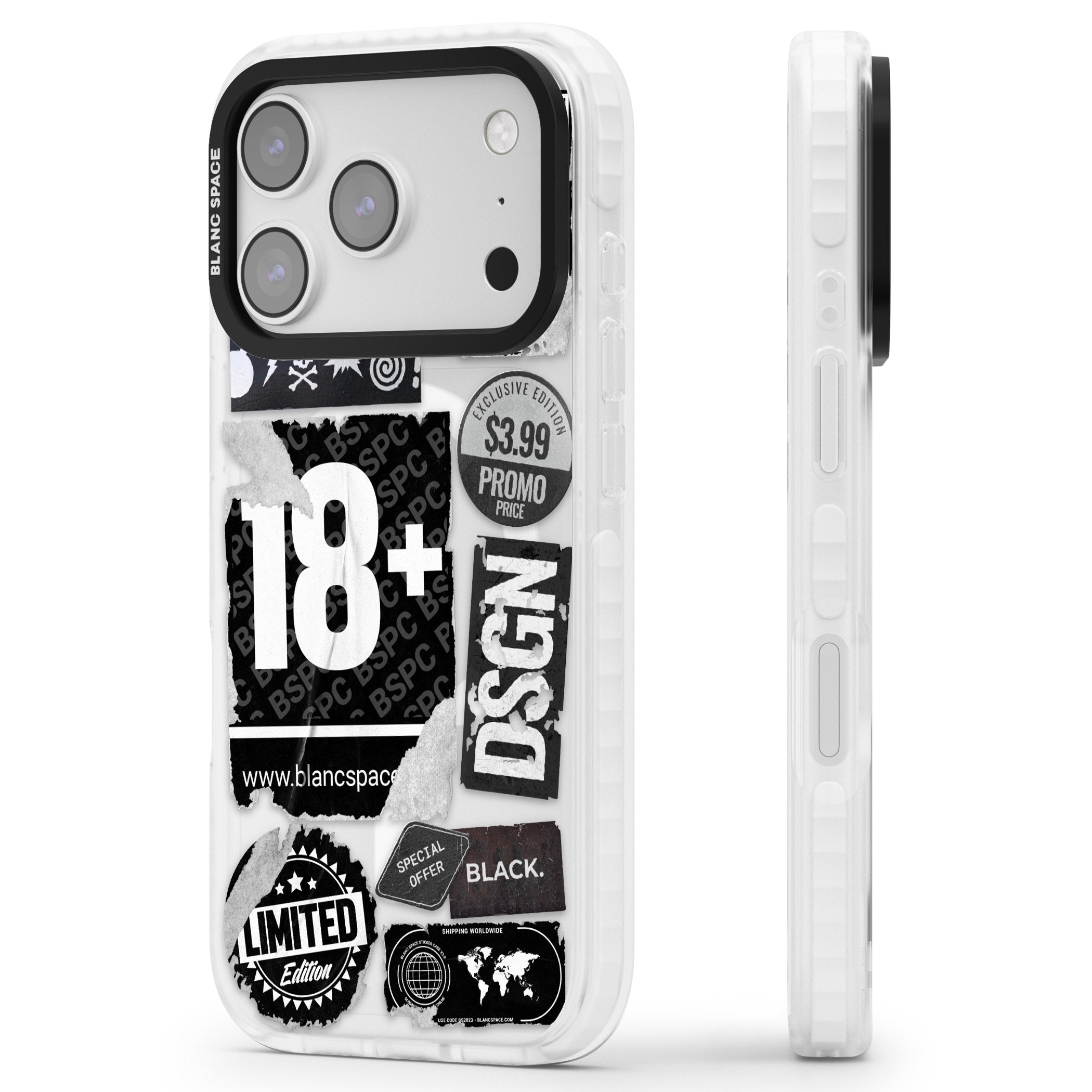 Black Sticker Mix iPhone 17 Pro Impact Pro Clear Phone Case Side Profile
