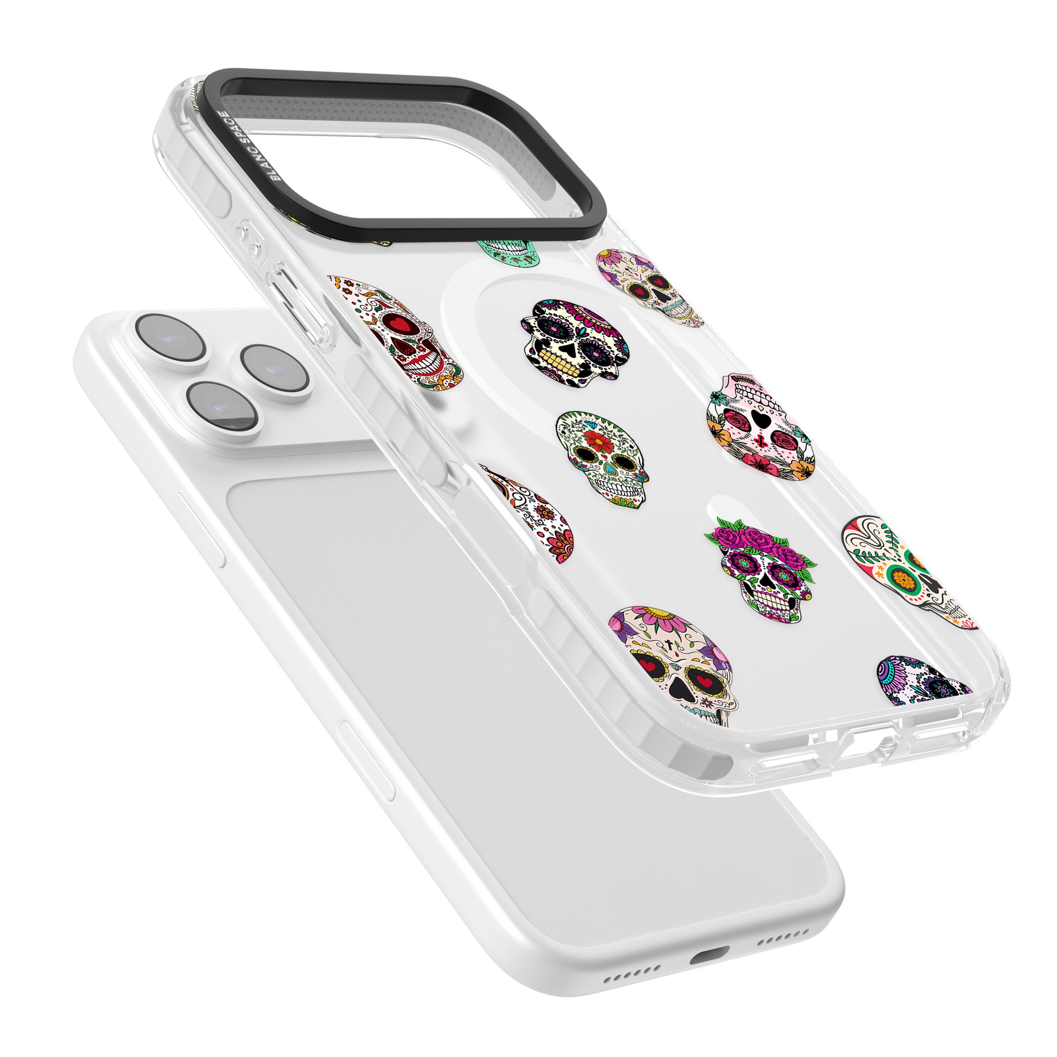 Mixed Sugar Skull Pattern iPhone 17 Pro Impact Pro Clear Phone Case Colours