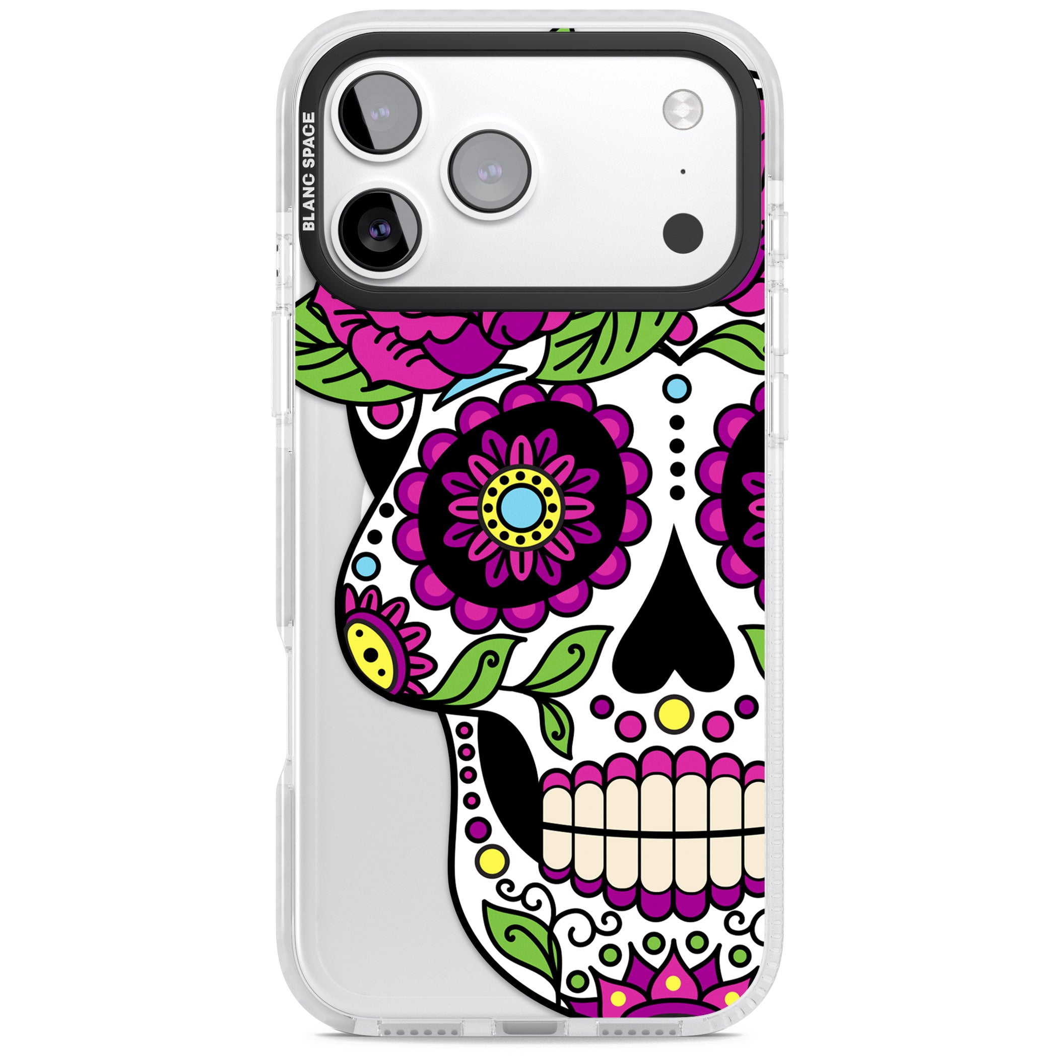 Purple Floral Sugar Skull iPhone 17 Pro Impact Pro Clear Phone Case