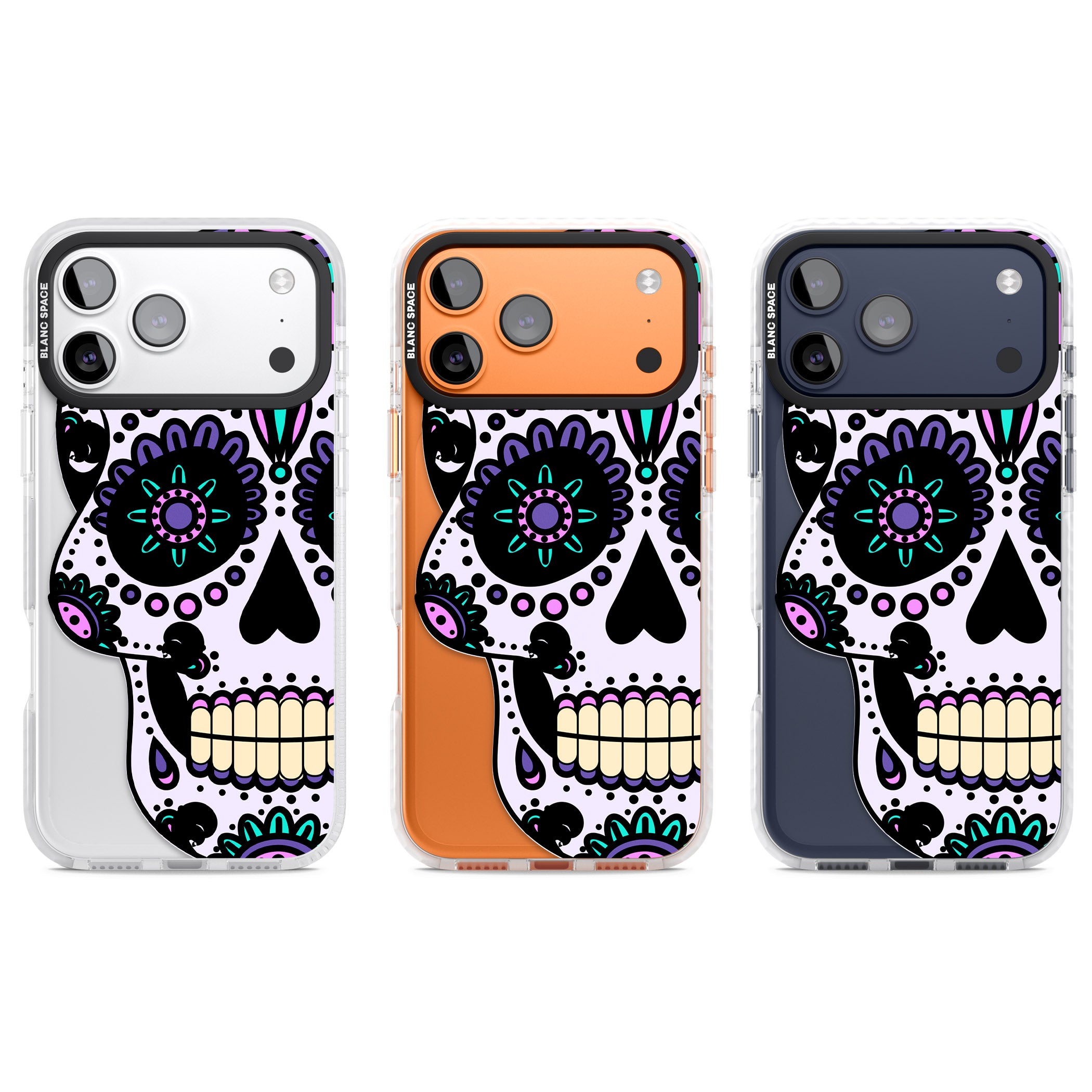 Violet Sugar Skull iPhone 17 Pro Impact Pro Clear Phone Case APT Impact Protection