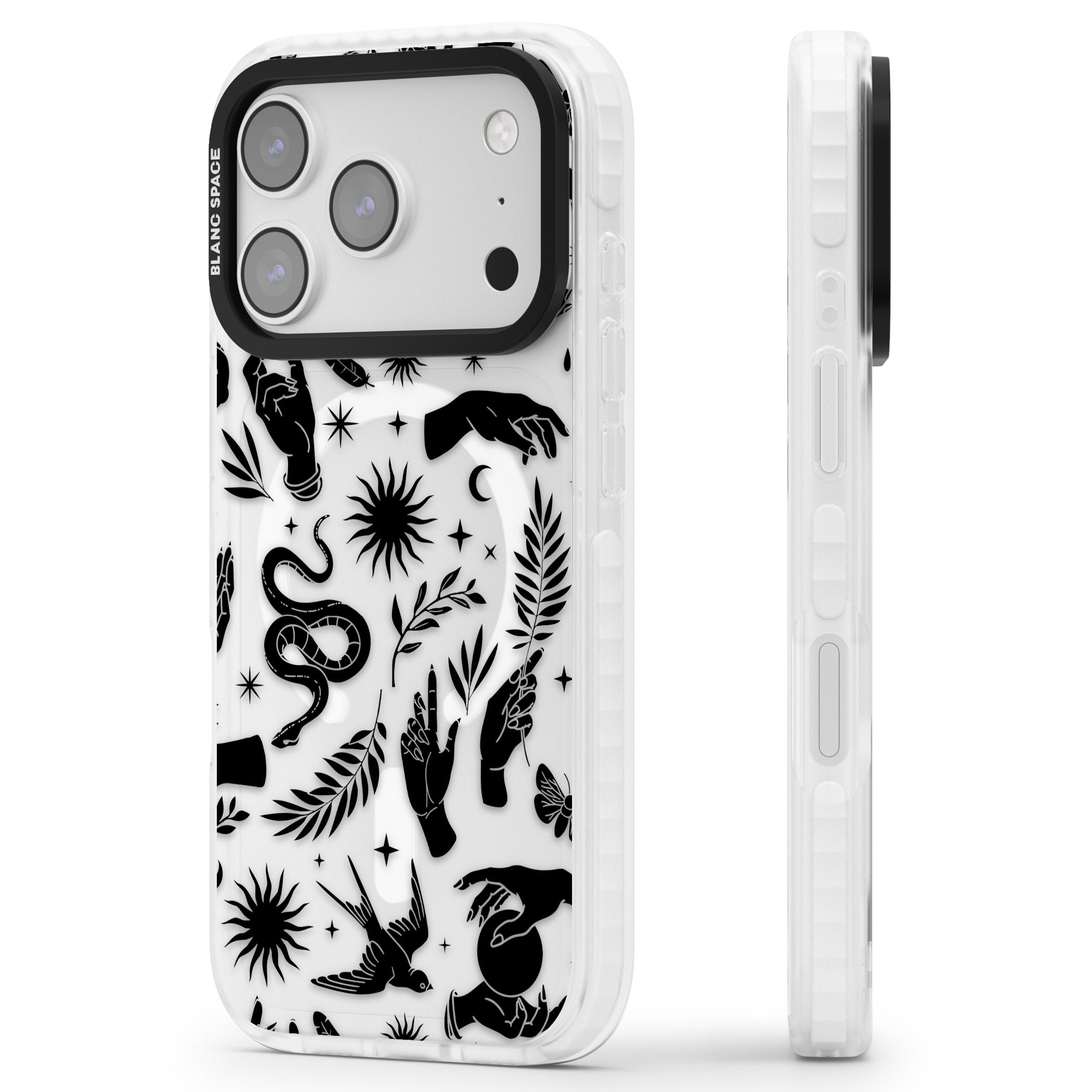 Celestial Pattern (Black) iPhone 17 Pro Max Impact Pro Clear Phone Case Side Profile