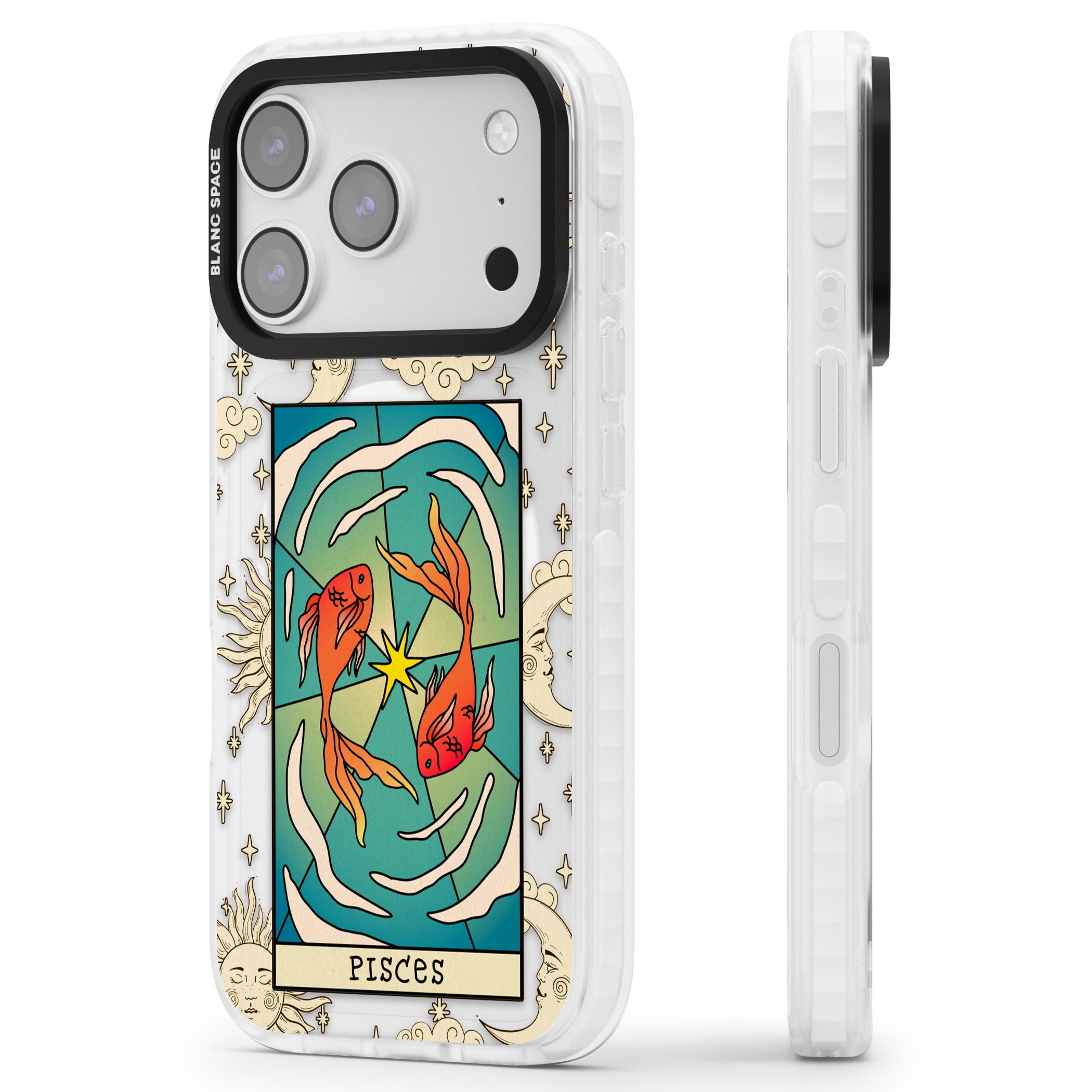 Celestial Zodiac Pisces iPhone 17 Pro Impact Pro Clear Phone Case Side Profile