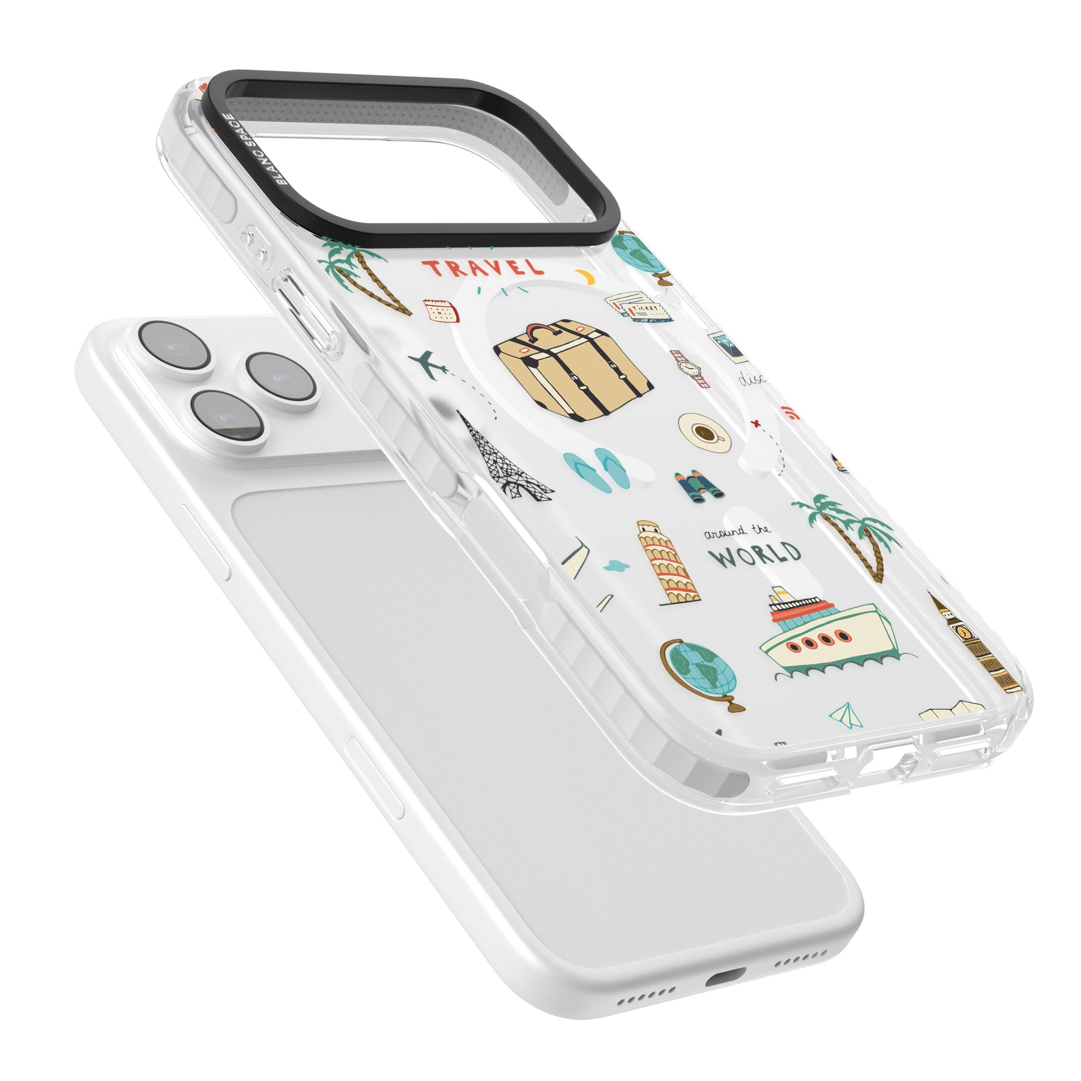 Cute Travel Pattern Transparent iPhone 17 Pro Impact Pro Clear Phone Case Colours