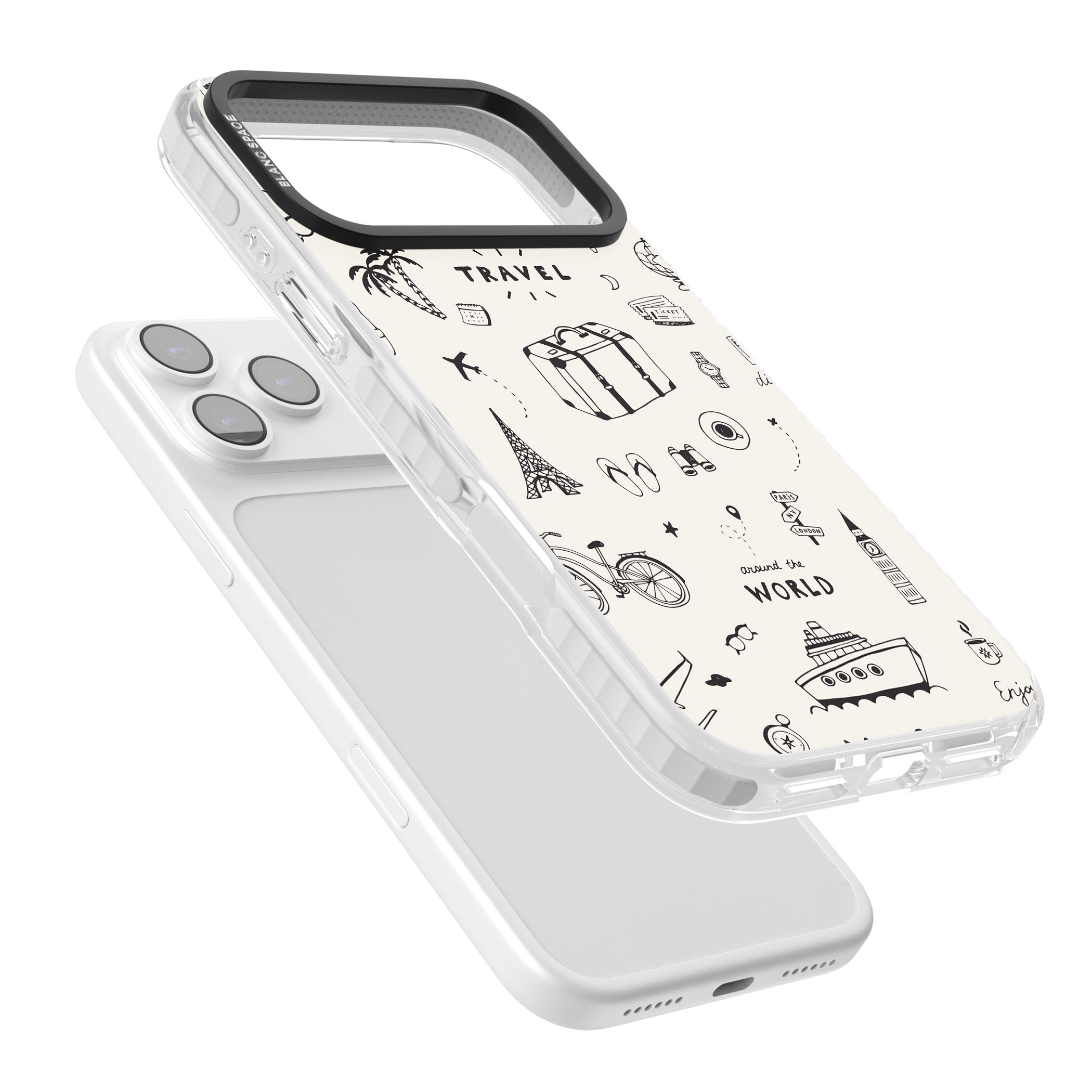 Cute Travel Pattern, White On iPhone 17 Pro Impact Pro Clear Phone Case Colours