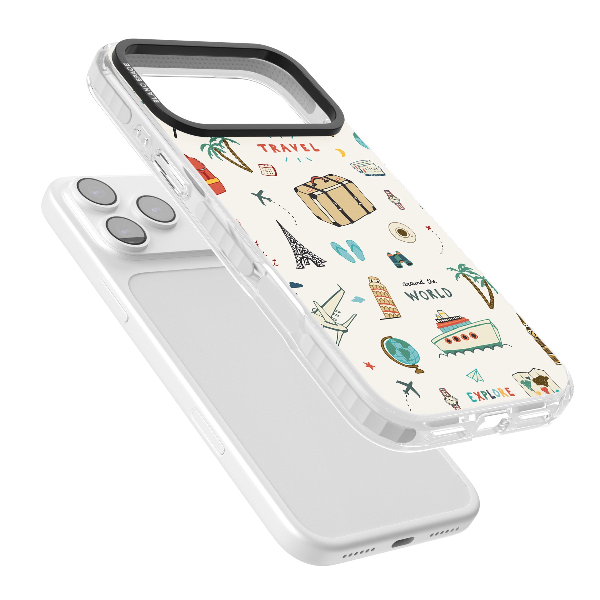 Cute Travel Pattern Cream iPhone 17 Pro Impact Pro Clear Phone Case Colours