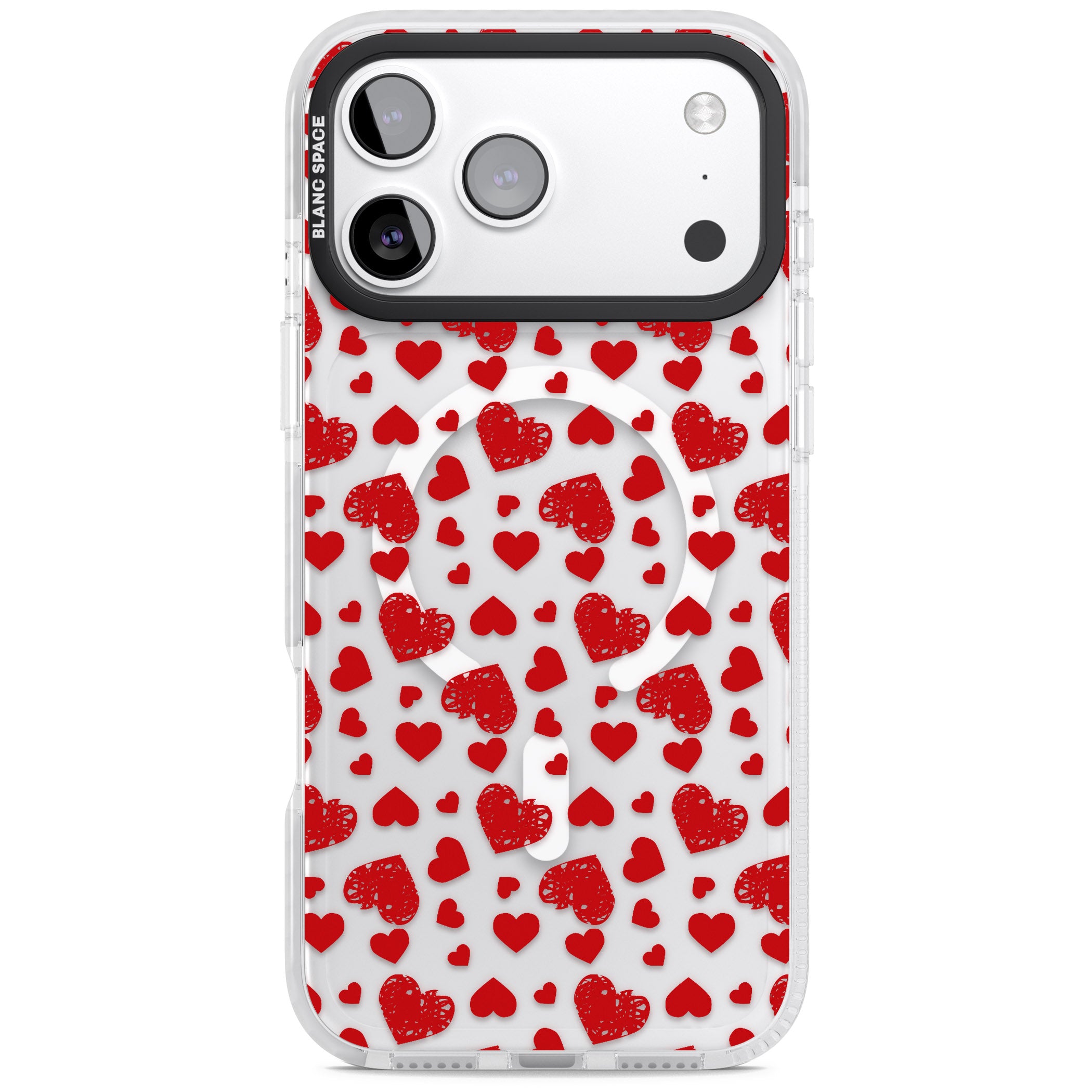 Red Heart Pattern Classic iPhone 17 Pro Max Impact Pro Clear Phone Case