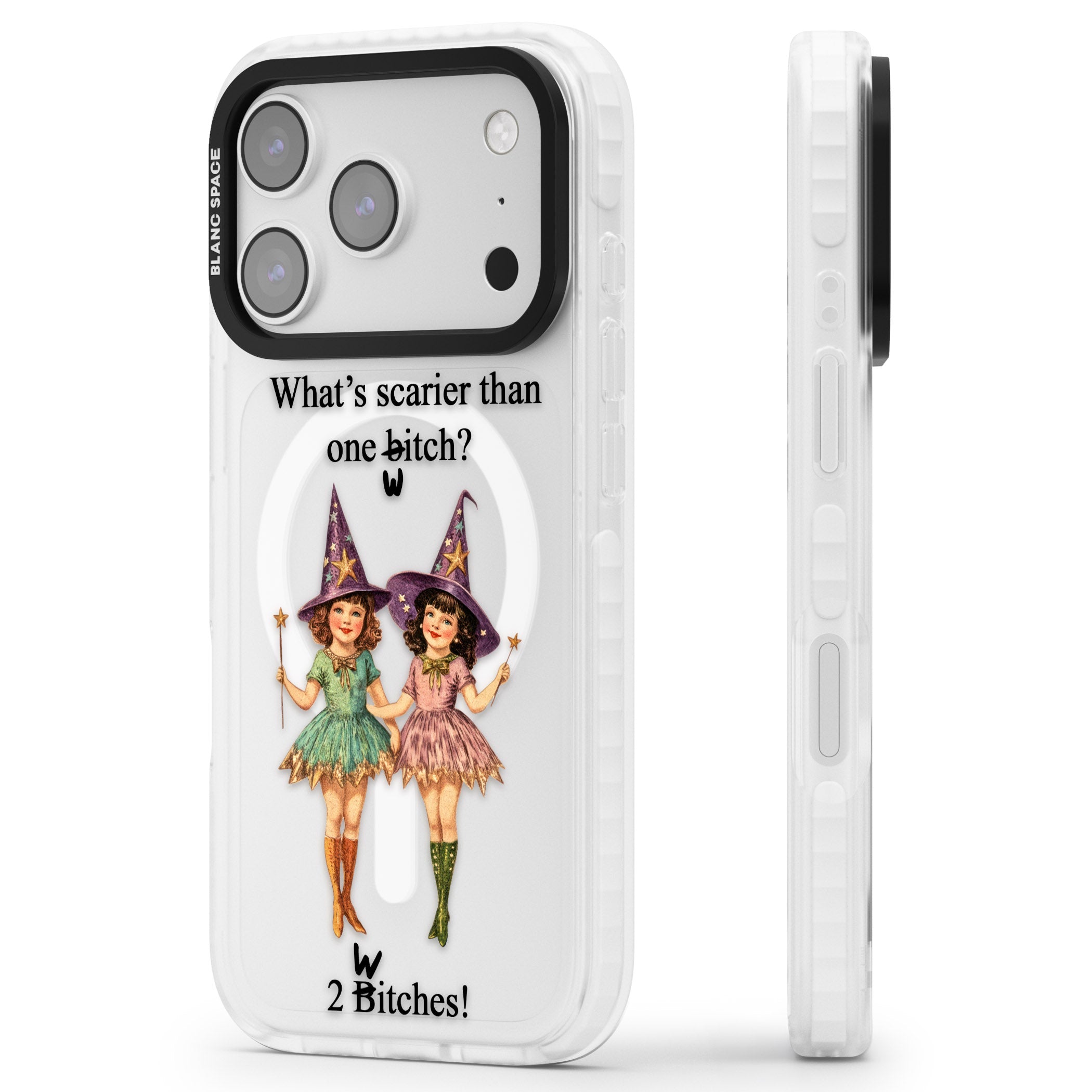Two Witches iPhone 17 Pro Impact Pro Clear Phone Case Side Profile