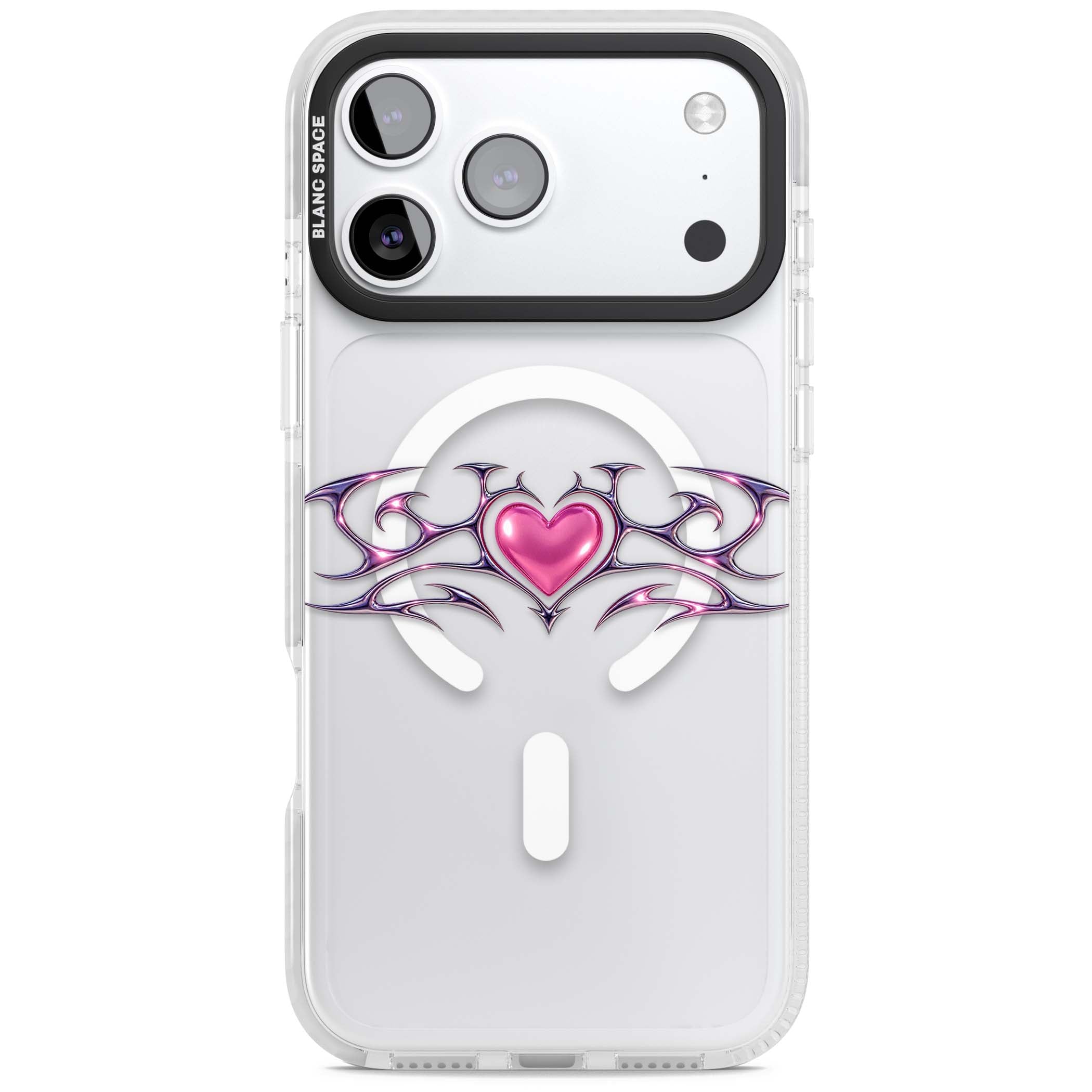 Pink Chrome Heart y2k iPhone case | Impact Magsafe case for iPhone 17 Pro, iPhone 17 Pro Max
