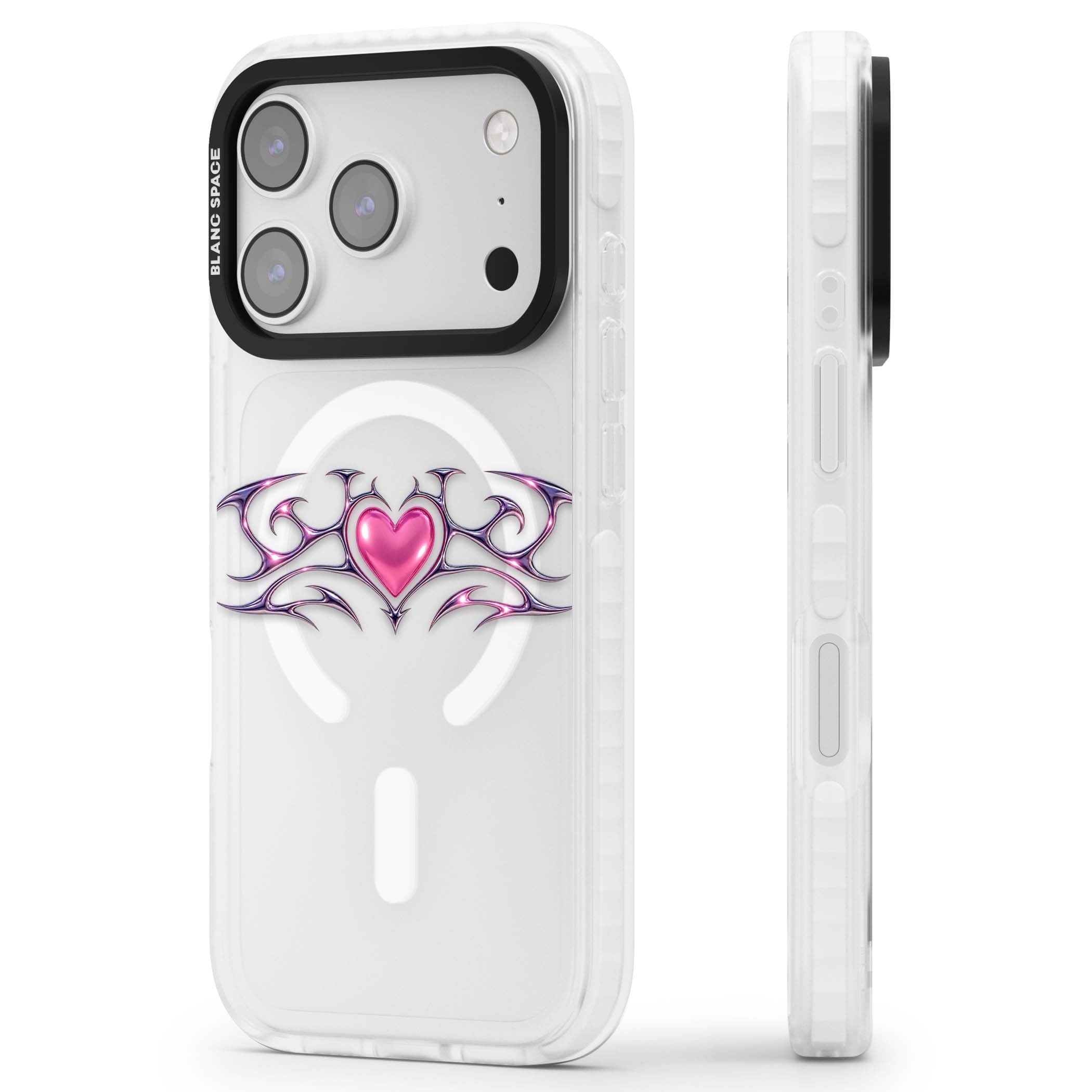Pink Chrome Heart y2k iPhone case | Impact Magsafe case for iPhone 17 Pro, iPhone 17 Pro Max