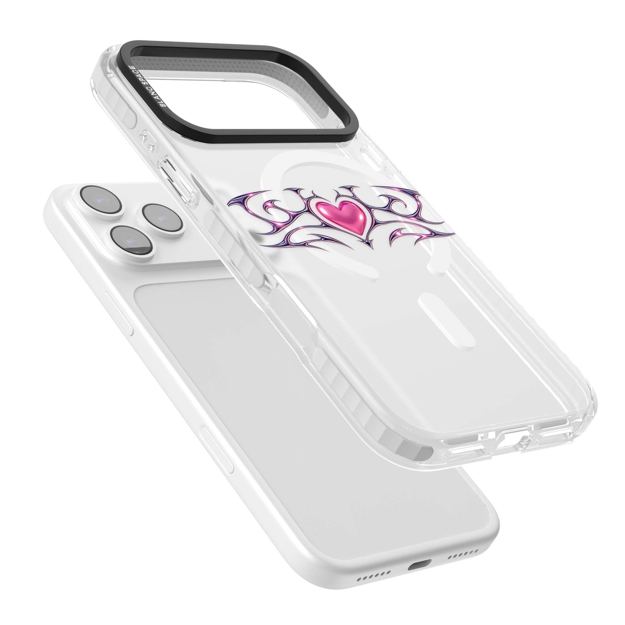 Pink Chrome Heart y2k iPhone case | Impact Magsafe case for iPhone 17 Pro, iPhone 17 Pro Max