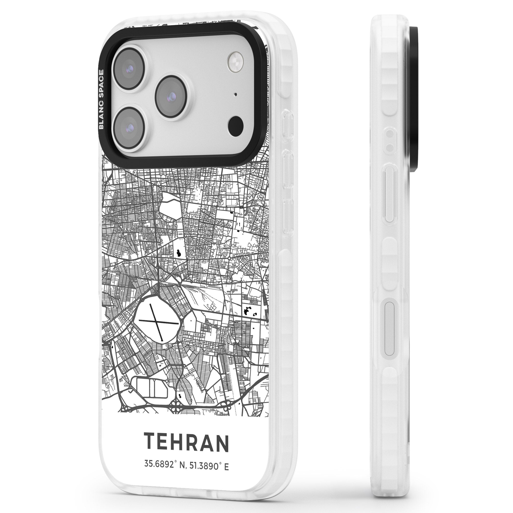 Tehran Map iPhone 17 Pro Impact Clear Phone Case Side Profile