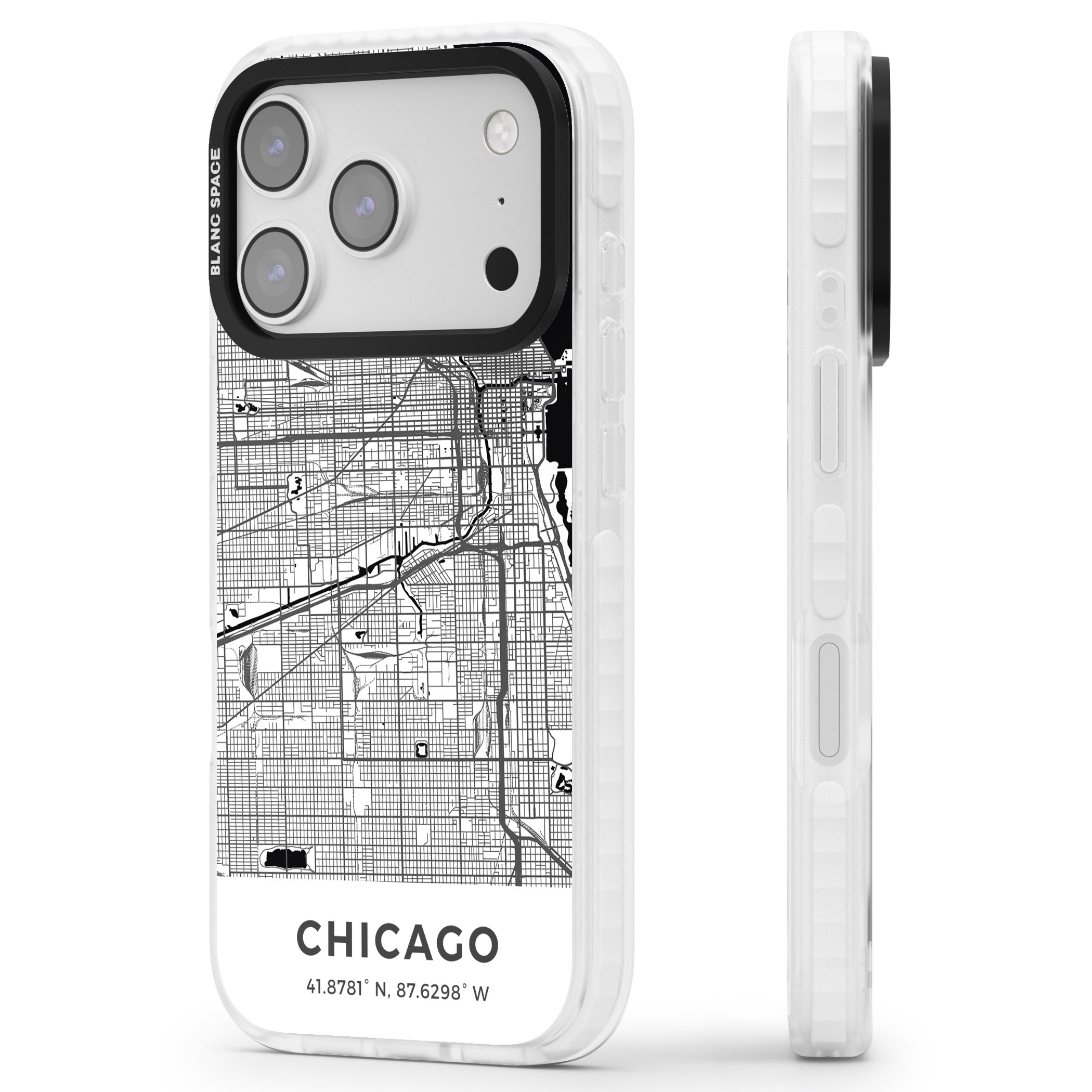 Chicago Map iPhone 17 Pro Impact Clear Phone Case Side Profile