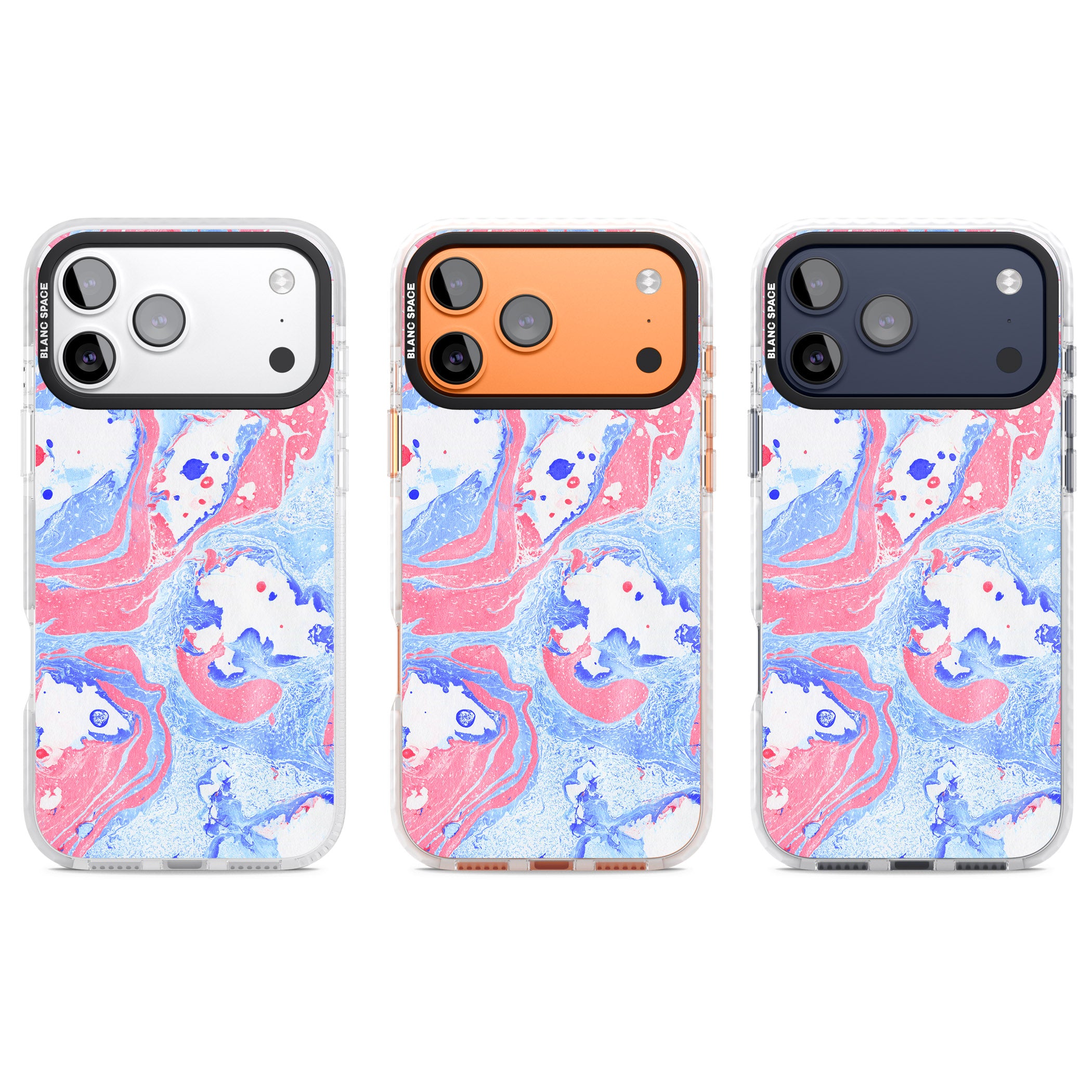 Pink, Blue & White Marbled Paper Pattern iPhone 17 Pro Impact Clear Phone Case APT Impact Protection