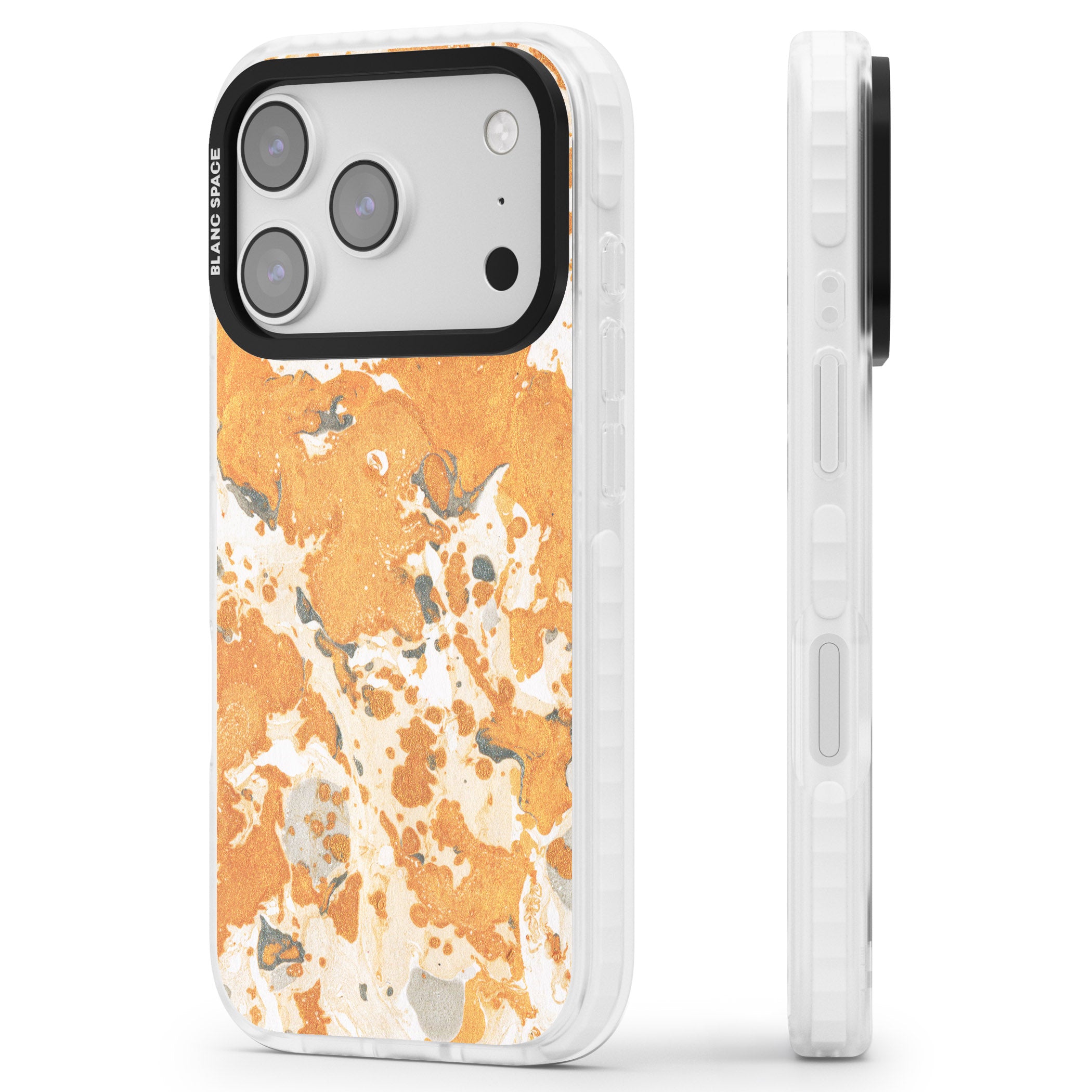 Orange Marbled iPhone 17 Pro Impact Clear Phone Case Side Profile
