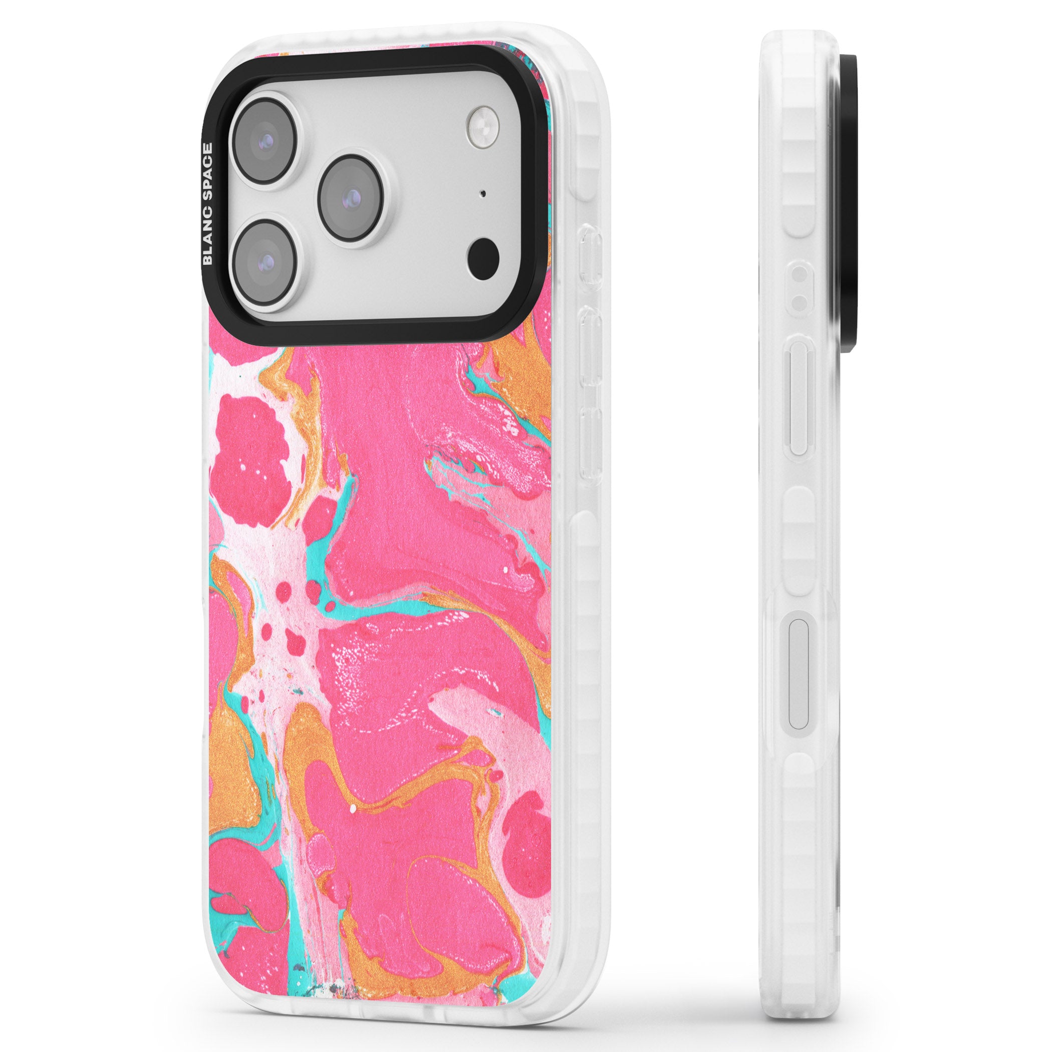 Vibrant Marbled Paper iPhone 17 Pro Impact Clear Phone Case Side Profile
