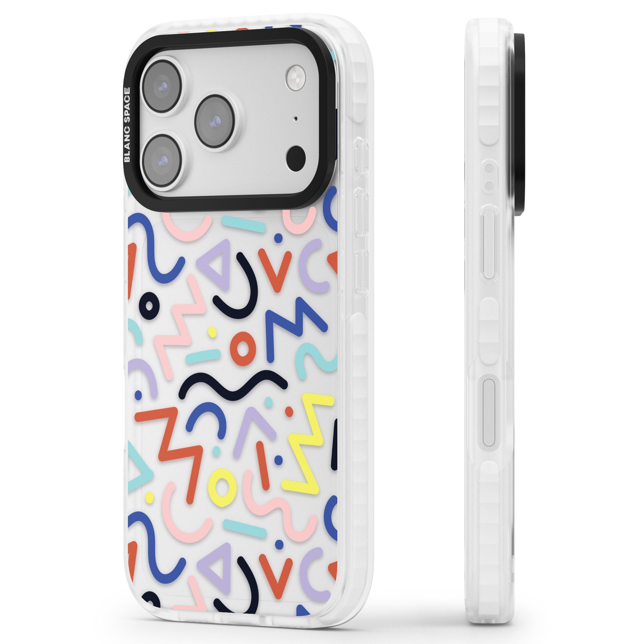 Memphis Retro Pattern iPhone 17 Pro Impact Clear Phone Case Side Profile