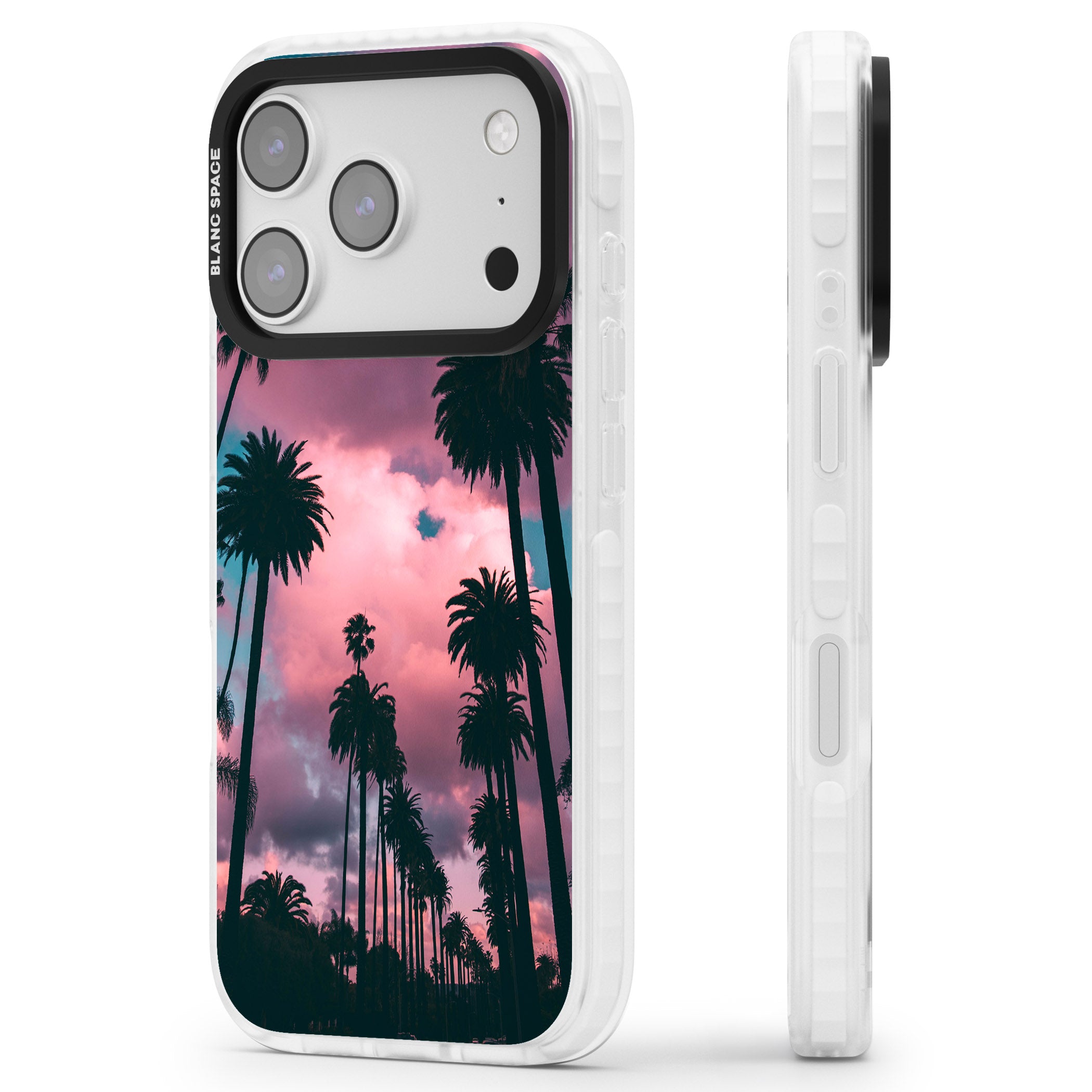 Sunset Palms iPhone 17 Pro Impact Clear Phone Case Side Profile