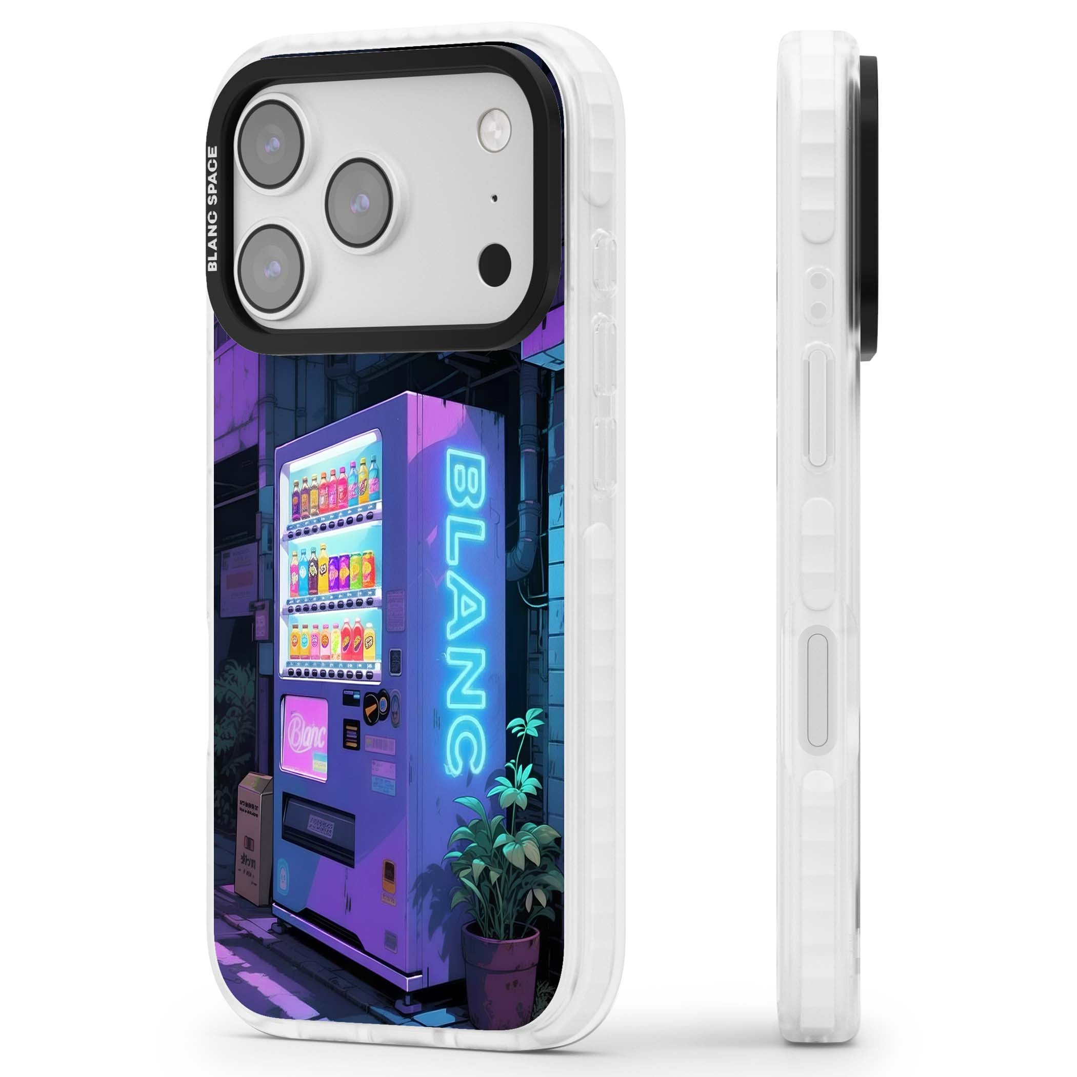 Shibuya Glow Japanese iPhone case featuring a glowing Tokyo vending machine, neon signage, and moody purple alleyway | Black Impact case for iPhone 17 Pro, iPhone 17 Pro Max