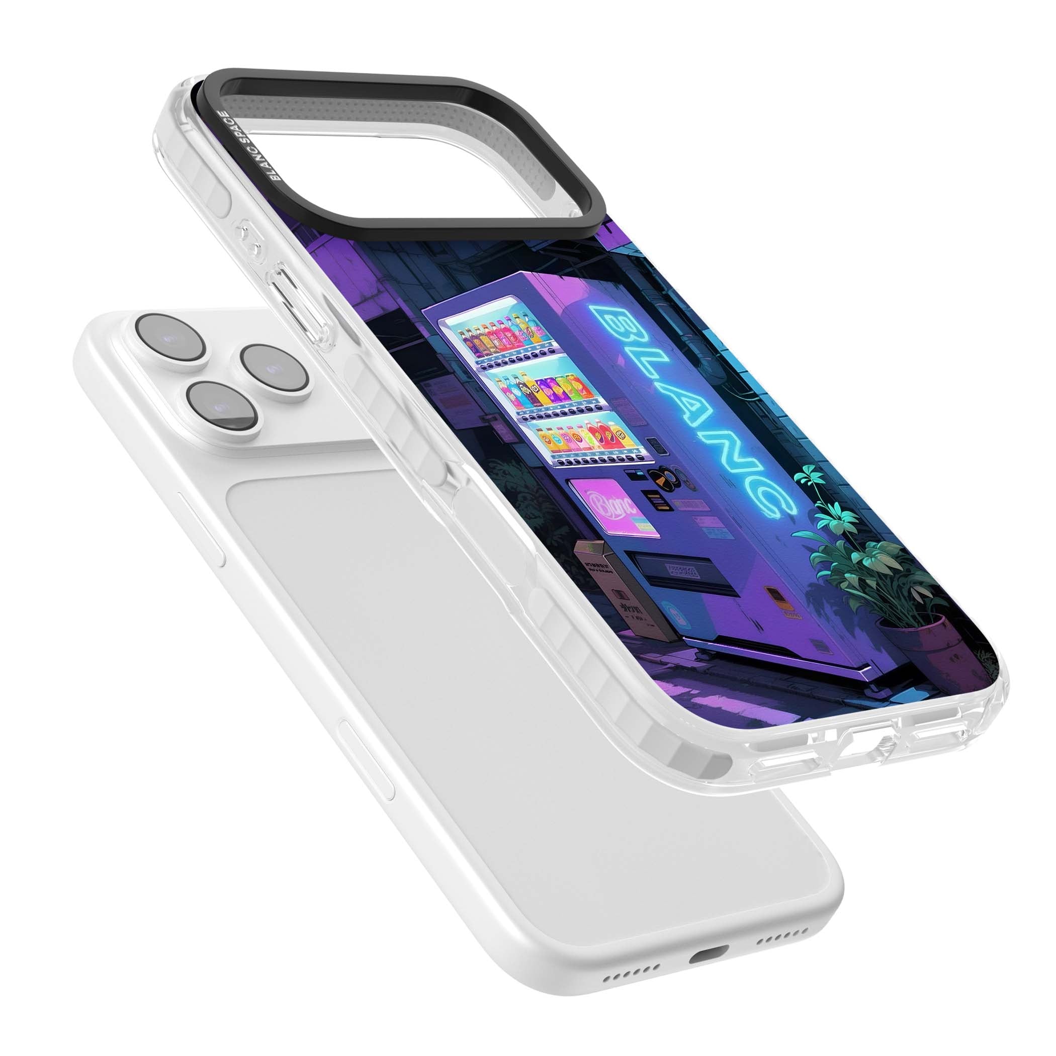 Shibuya Glow Japanese iPhone case featuring a glowing Tokyo vending machine, neon signage, and moody purple alleyway | Black Impact case for iPhone 17 Pro, iPhone 17 Pro Max