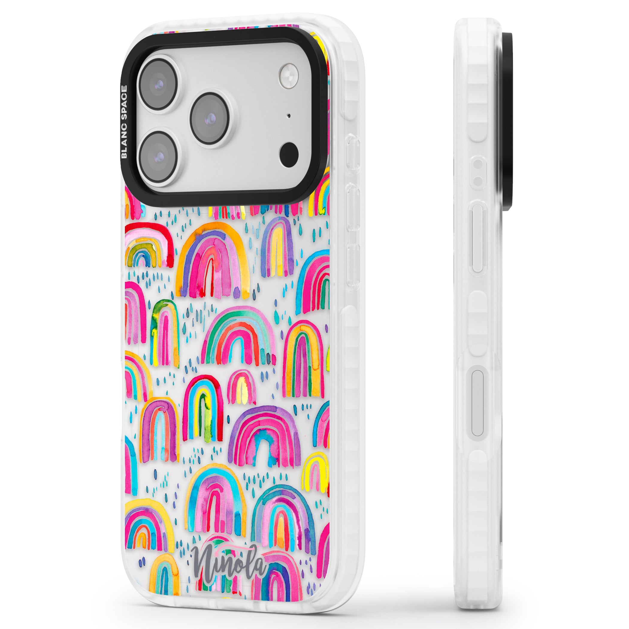 Watercolor Rainbow iPhone 17 Pro Max Impact Clear Phone Case Side Profile