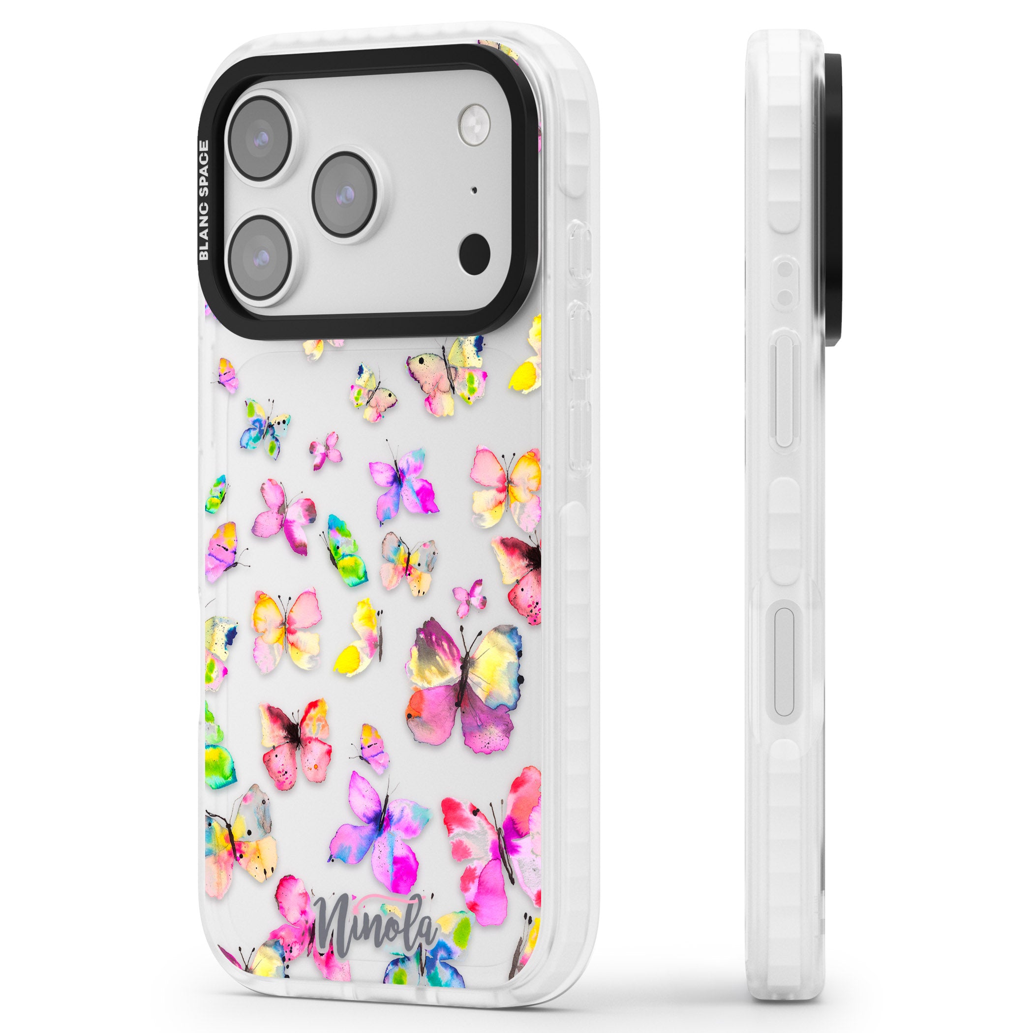 Watercolor Butterflies iPhone 17 Pro Max Impact Clear Phone Case Side Profile
