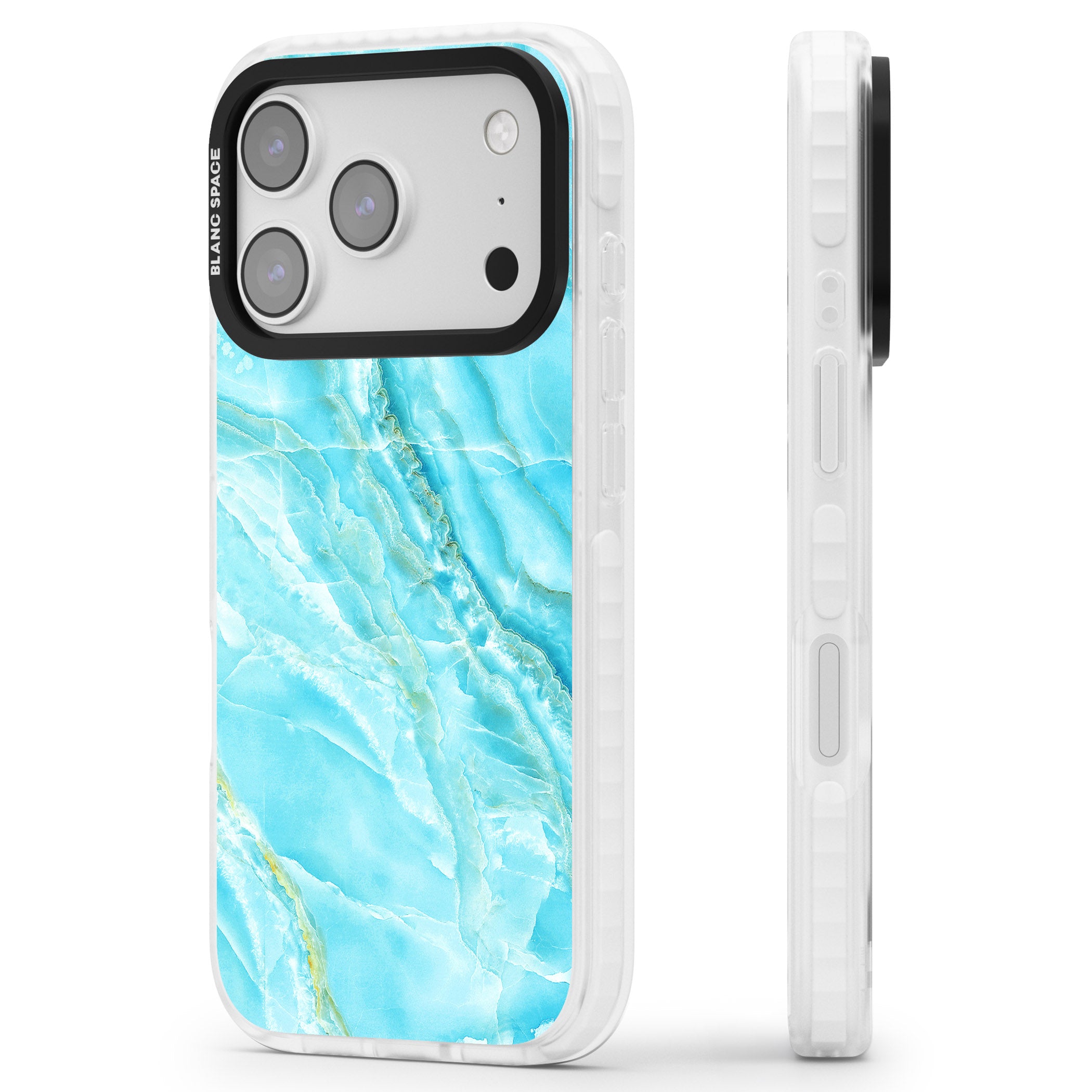Blue Onyx Marble iPhone 17 Pro Impact Clear Phone Case Side Profile