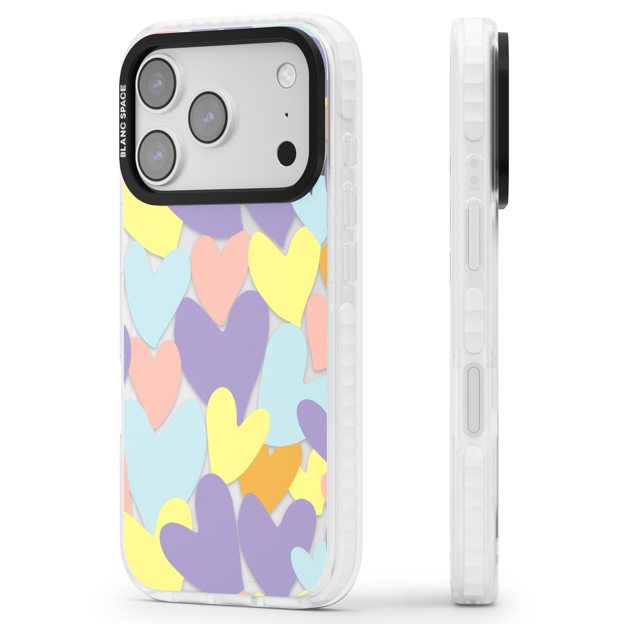 Pastel Hearts iPhone 17 Pro Impact Clear Phone Case Side Profile