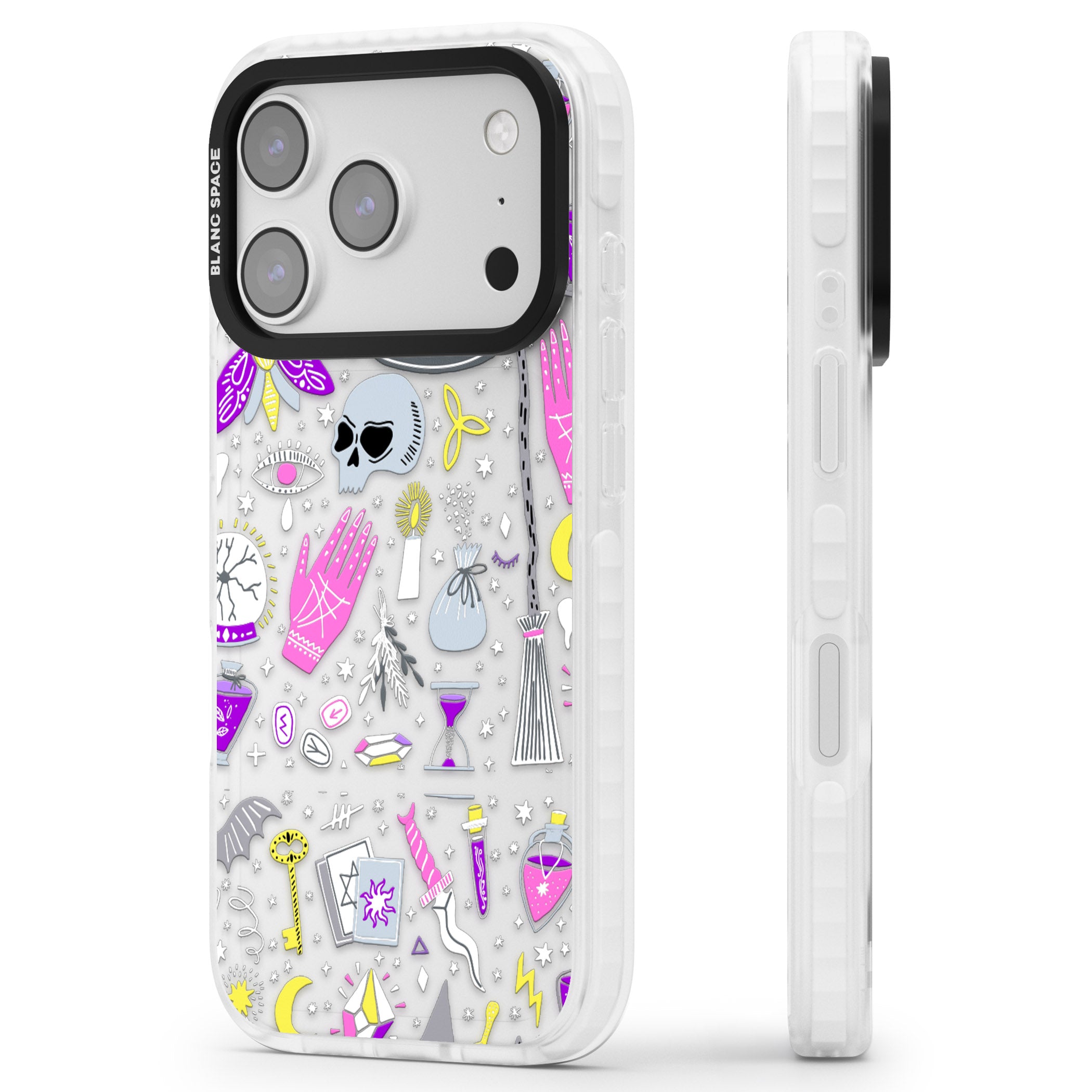 Black Magic Pattern iPhone 17 Pro Impact Clear Phone Case Side Profile